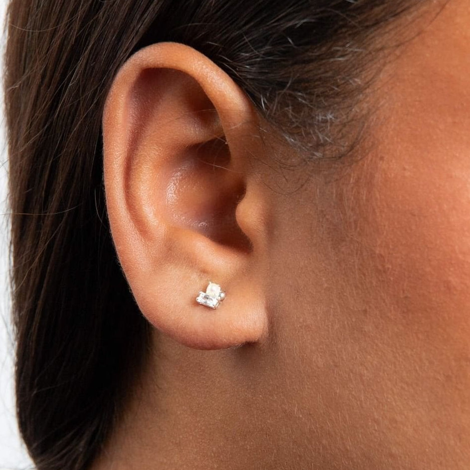Dainty Cluster Freshwater Pearl and Cubic Zirconia Stud Earrings