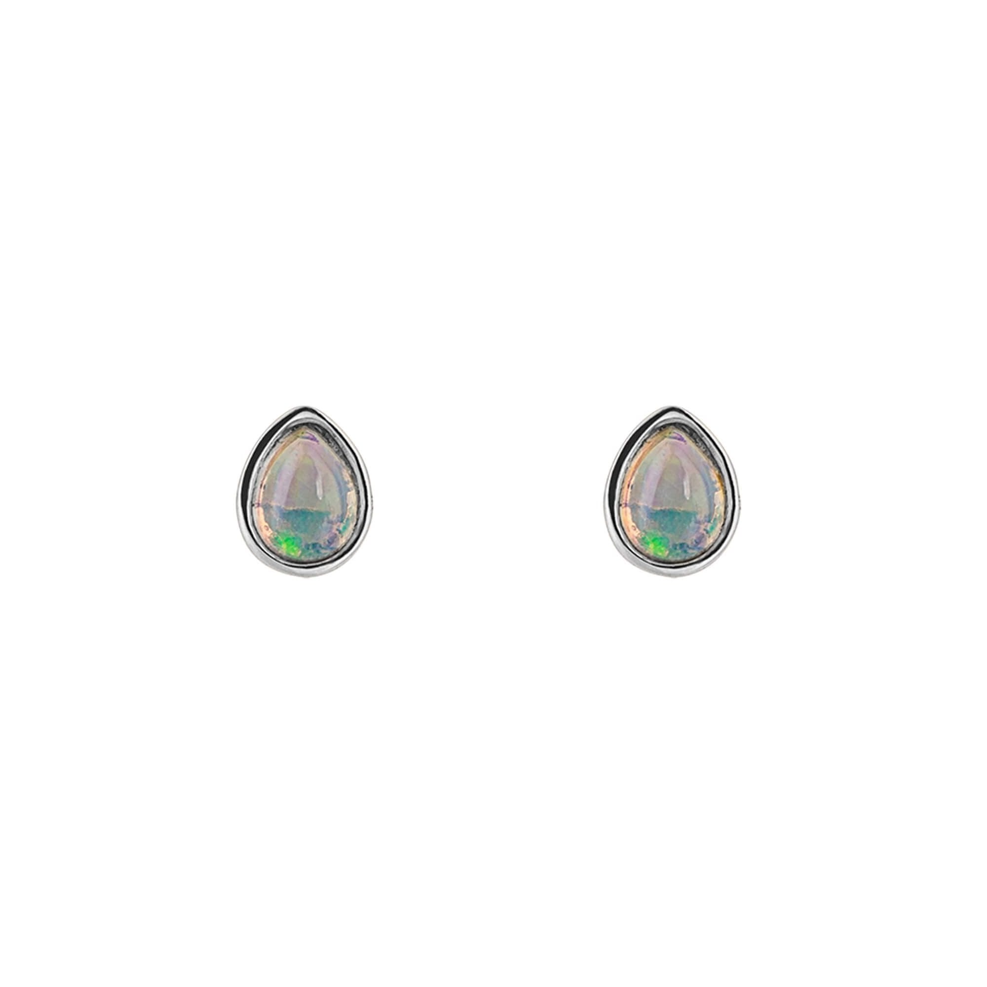 White Opal Droplet October Birthstone Stud Earrings