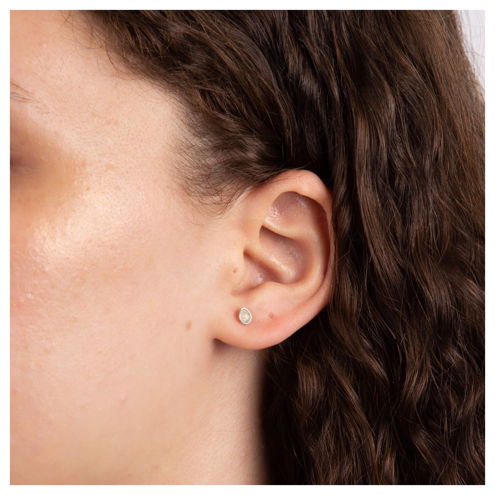 White Opal Droplet October Birthstone Stud Earrings