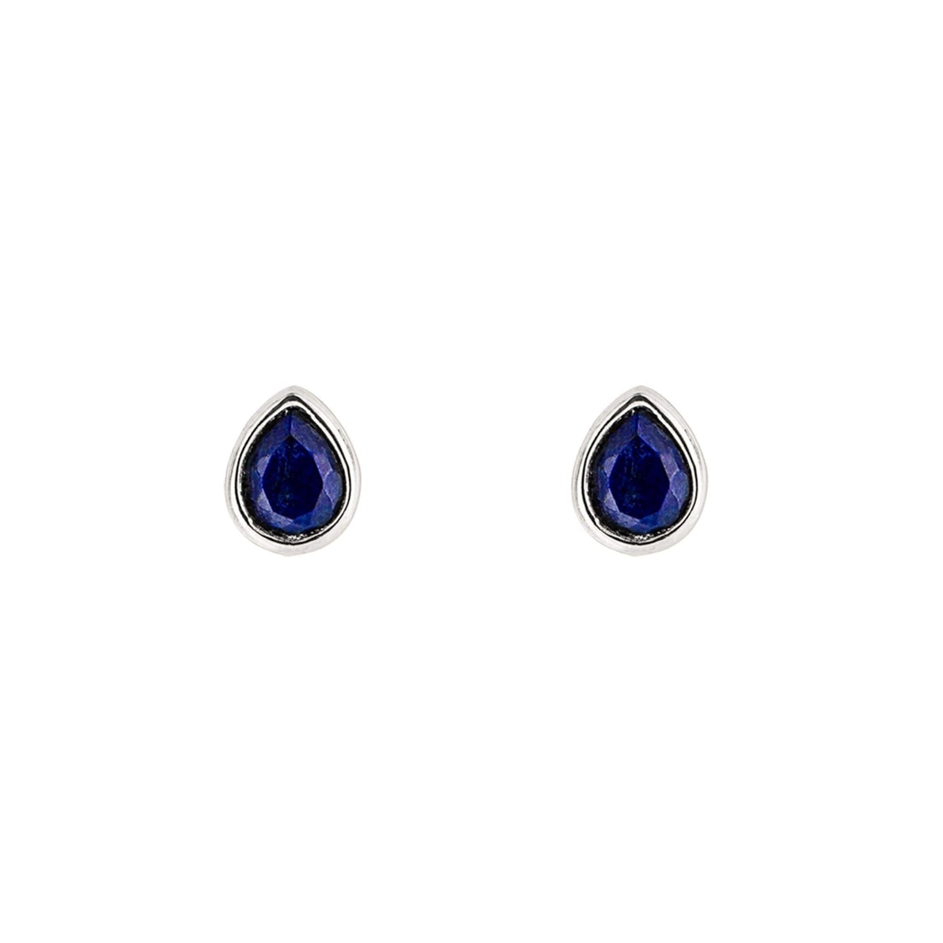 Blue Lapis Lazuli Droplet September Birthstone Stud Earrings