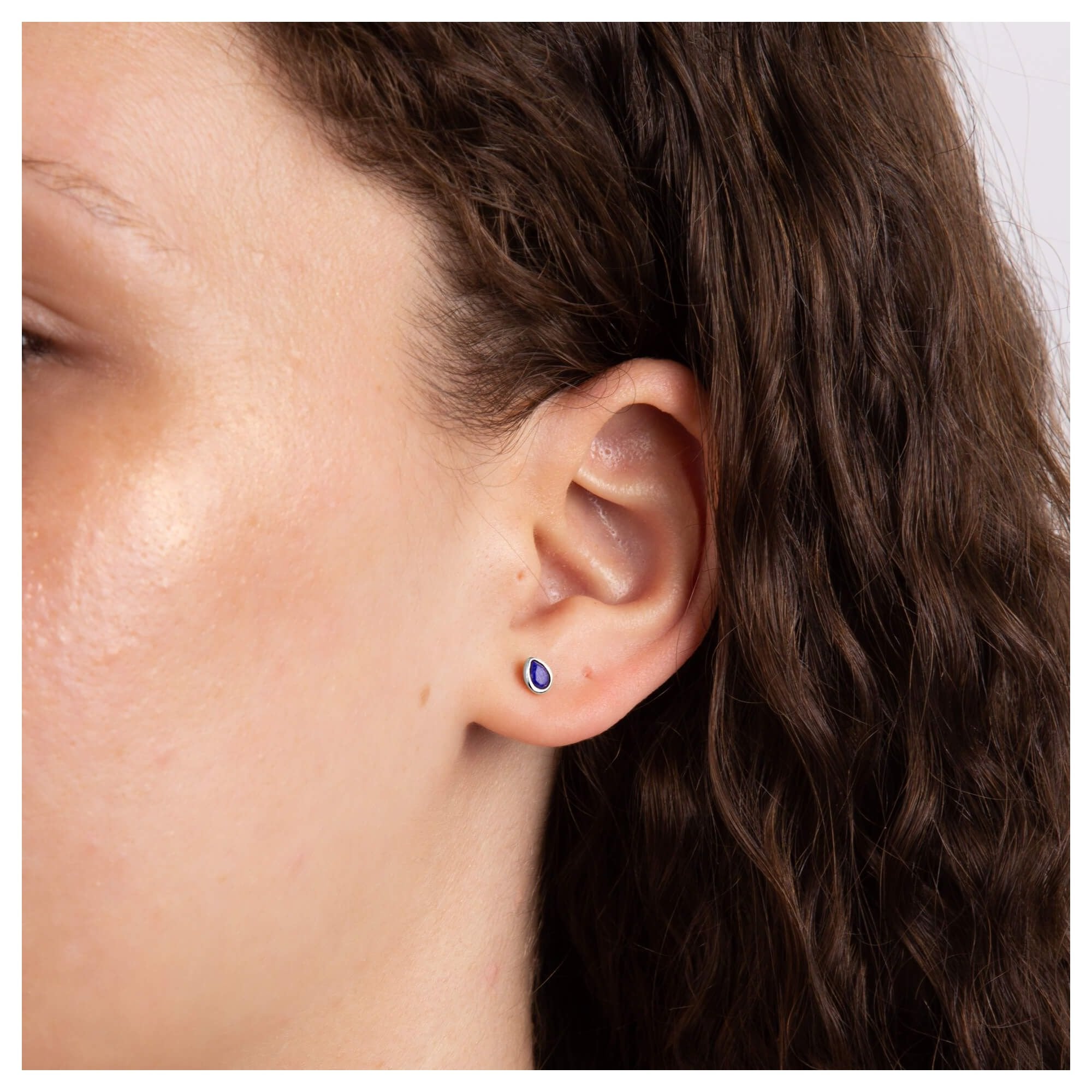 Blue Lapis Lazuli Droplet September Birthstone Stud Earrings