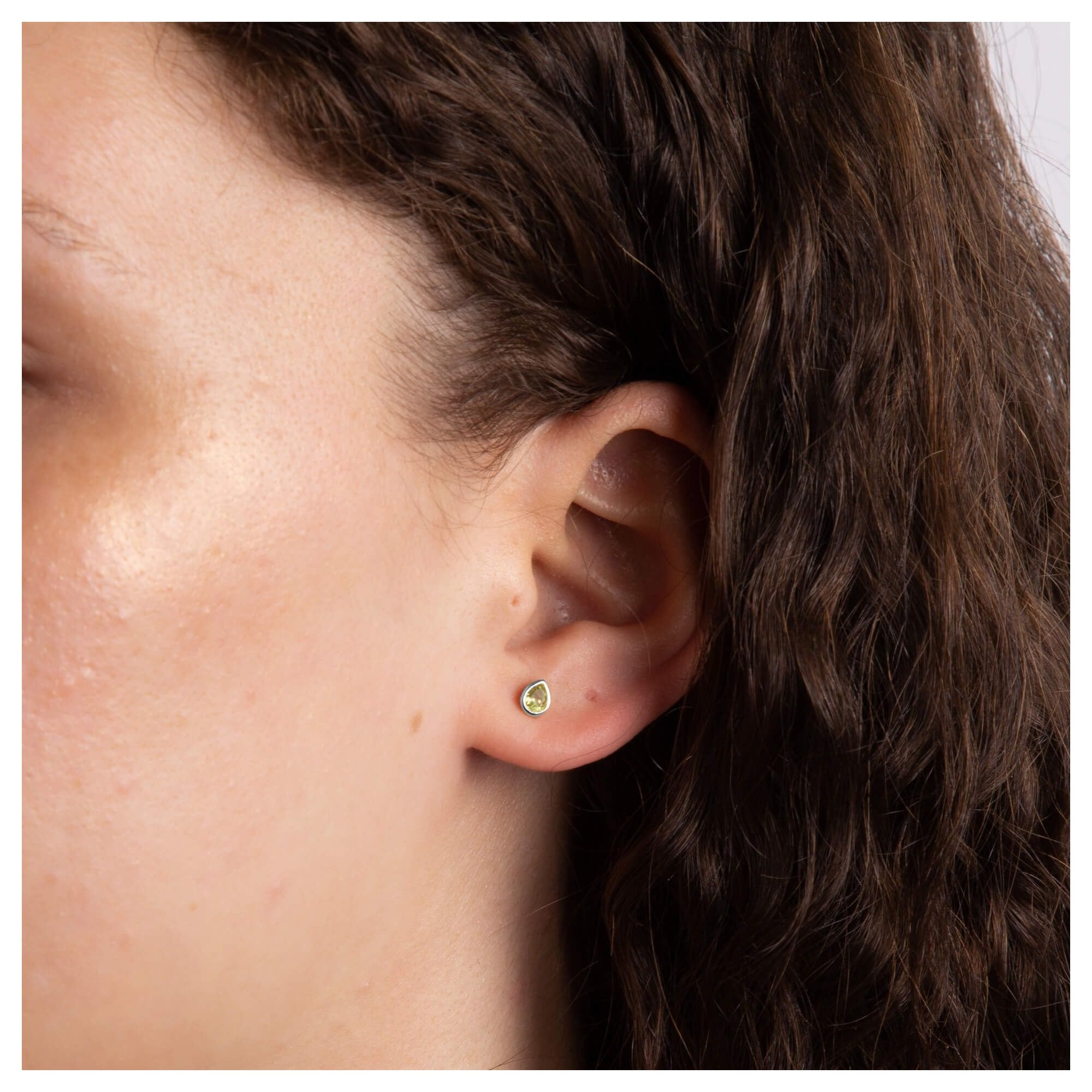 Green Peridot Droplet August Birthstone Stud Earrings