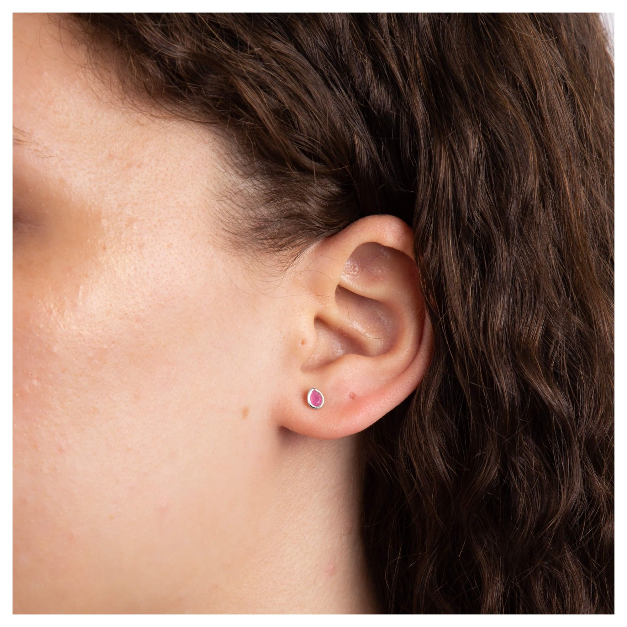 Pink Quartz Droplet July Birthstone Stud Earrings