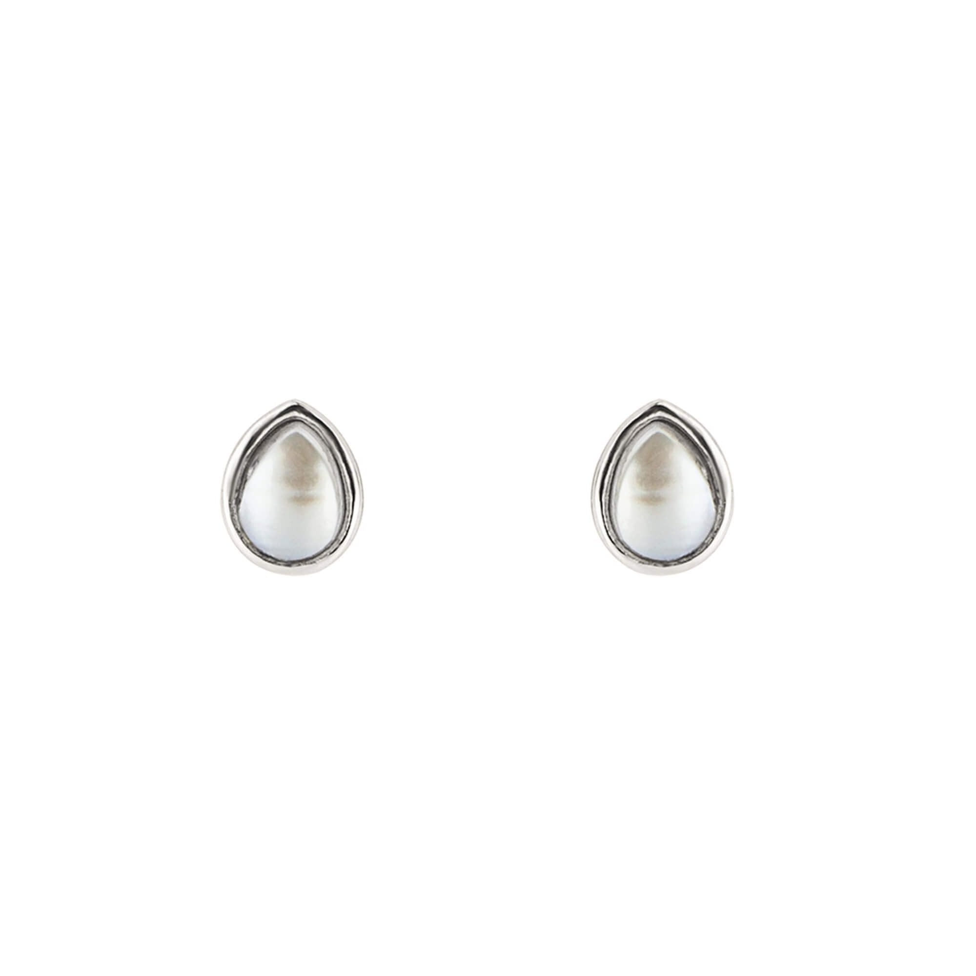 White Pearl Droplet June Birthstone Stud Earrings