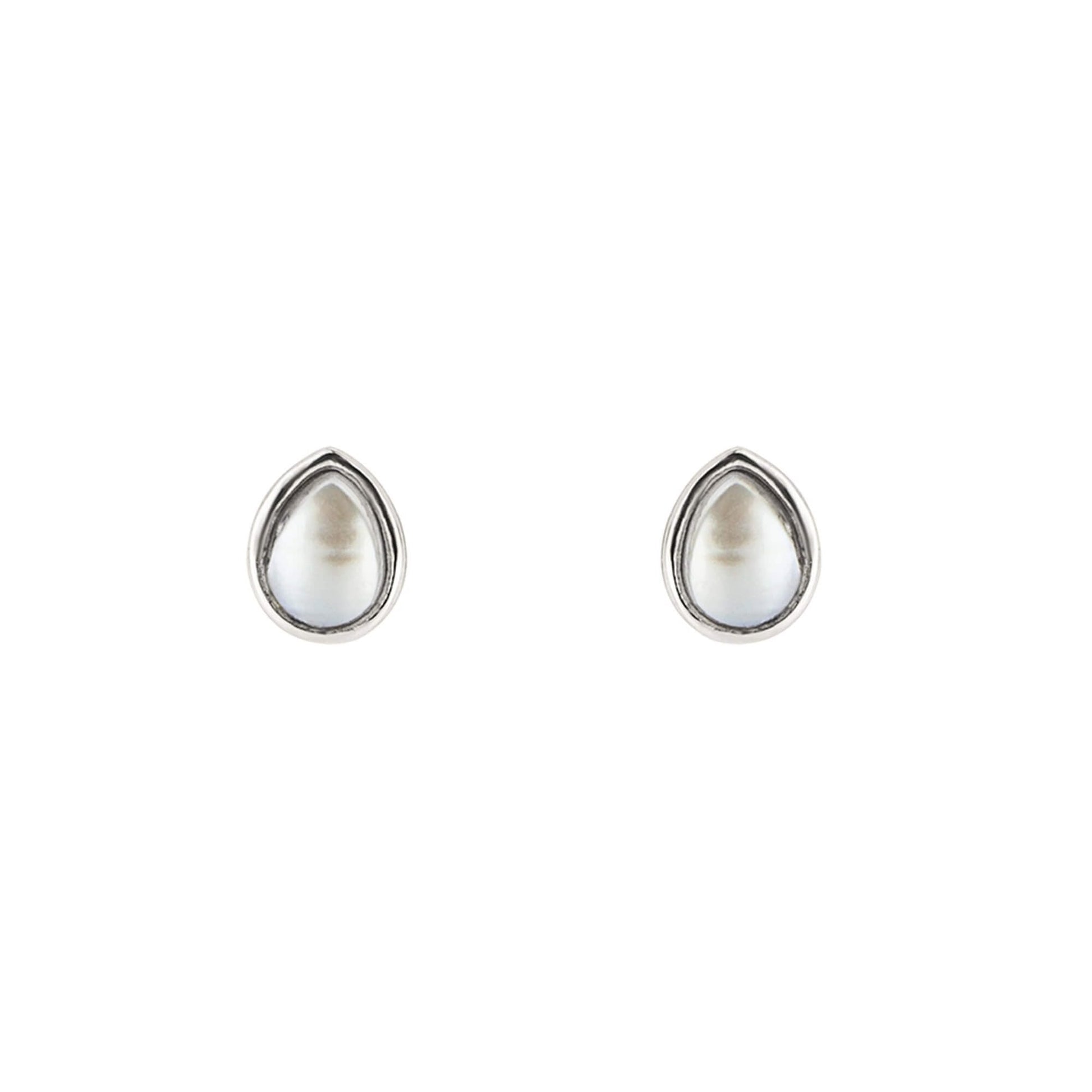 White Pearl Droplet June Birthstone Stud Earrings