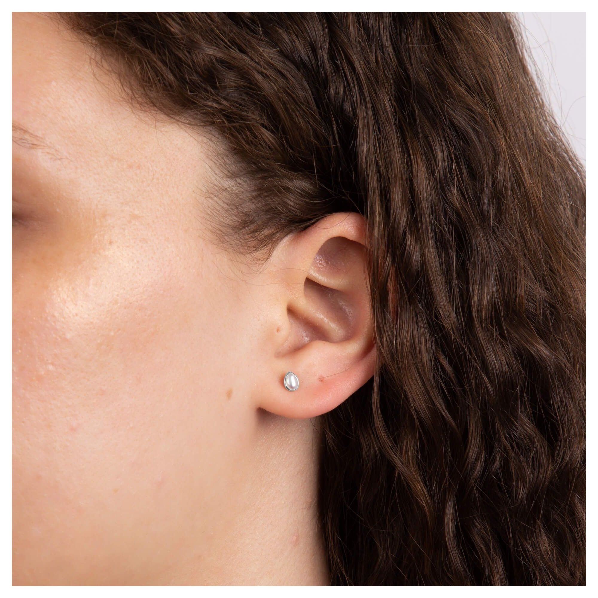 White Pearl Droplet June Birthstone Stud Earrings