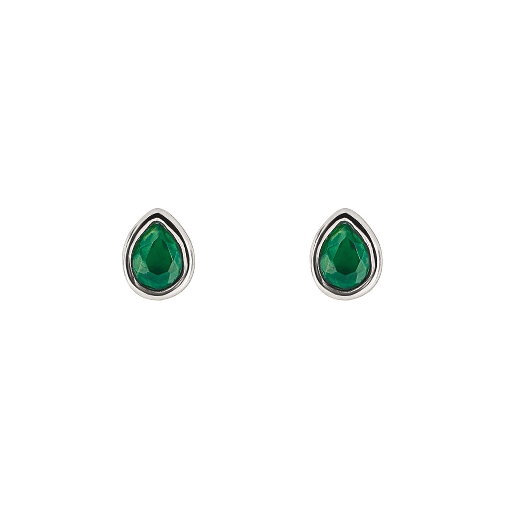 Green Emerald Chalcedony Droplet May Birthstone Stud Earrings