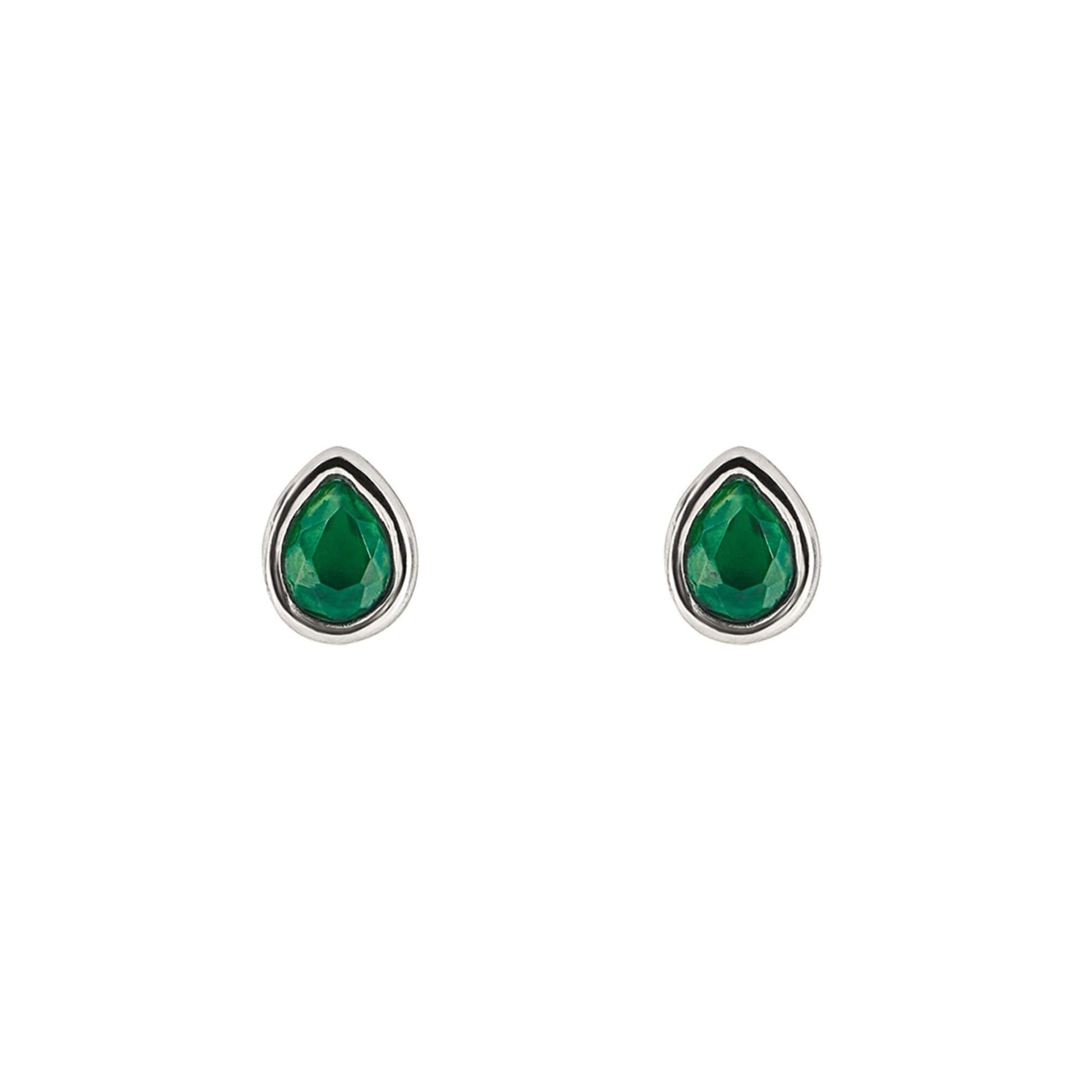 Green Emerald Chalcedony Droplet May Birthstone Stud Earrings