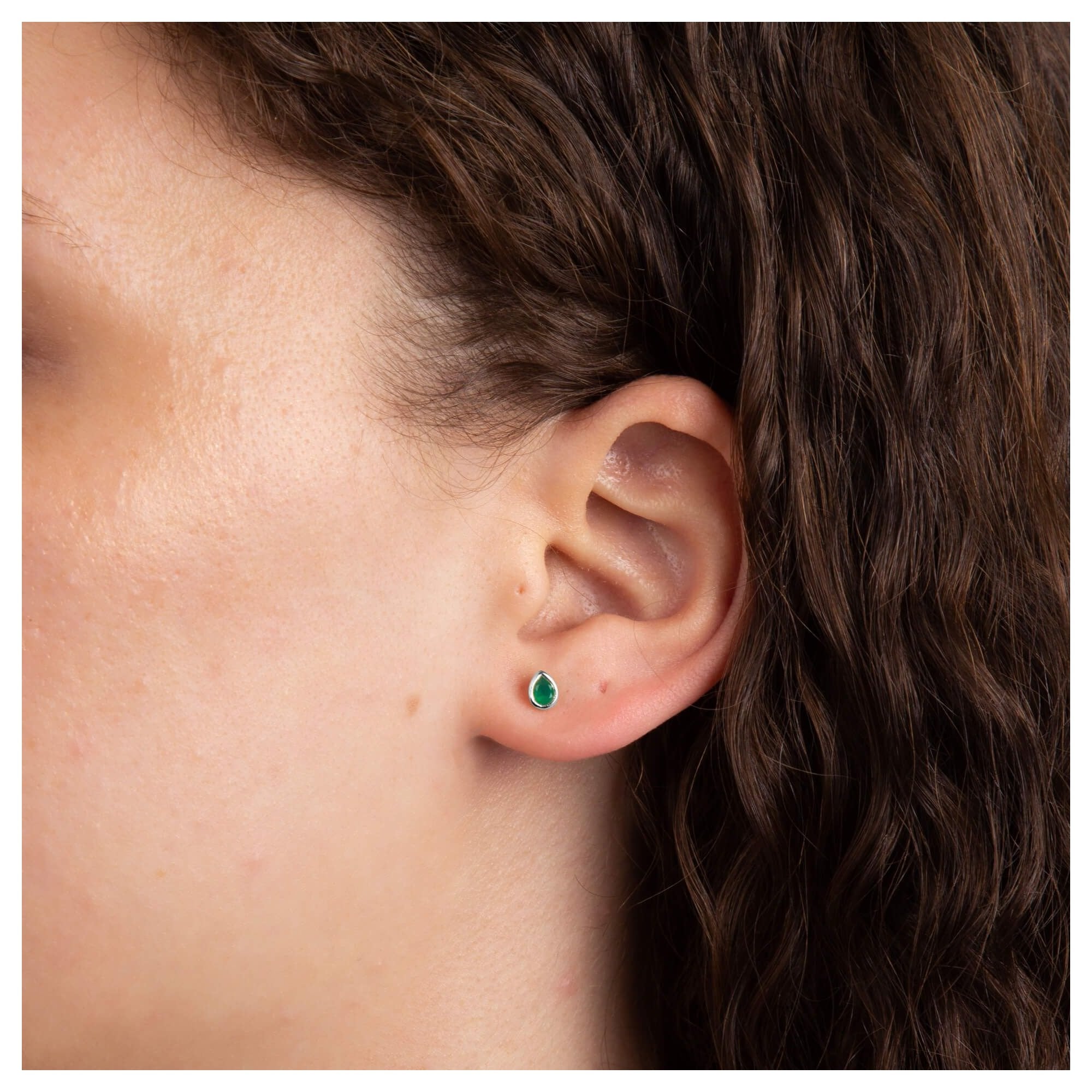 Green Emerald Chalcedony Droplet May Birthstone Stud Earrings