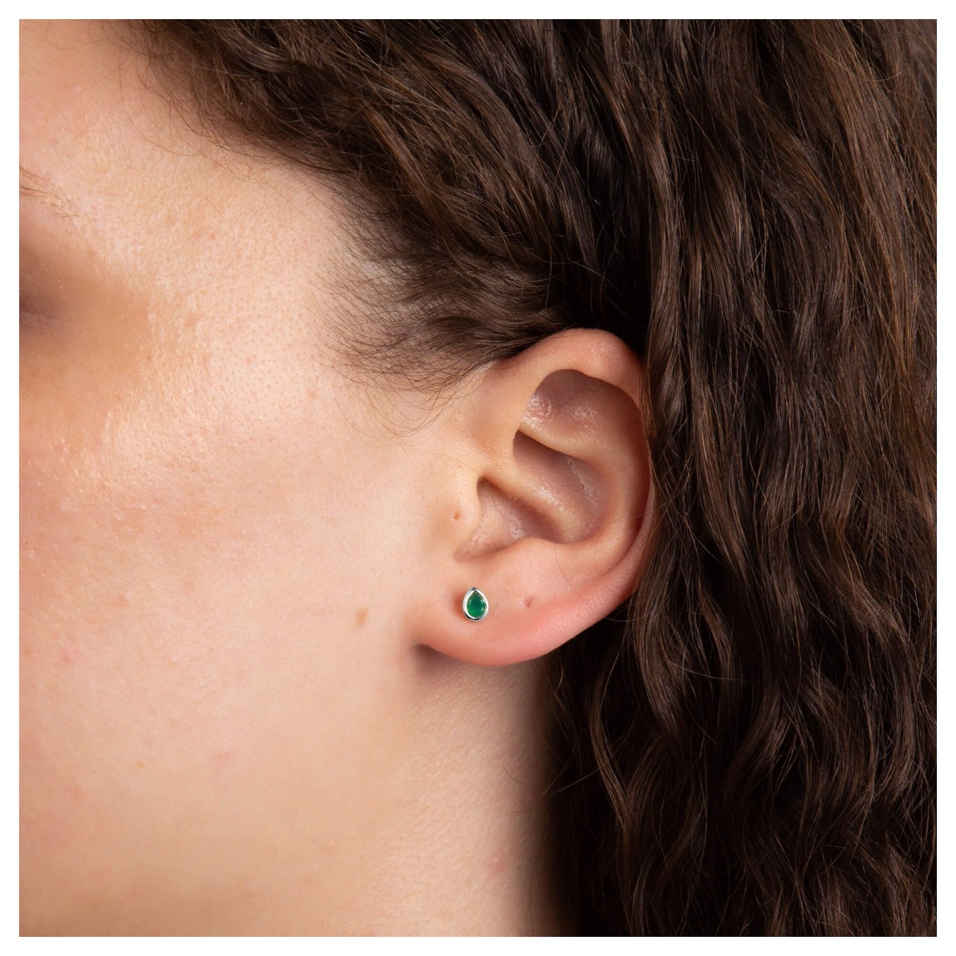 Green Emerald Chalcedony Droplet May Birthstone Stud Earrings