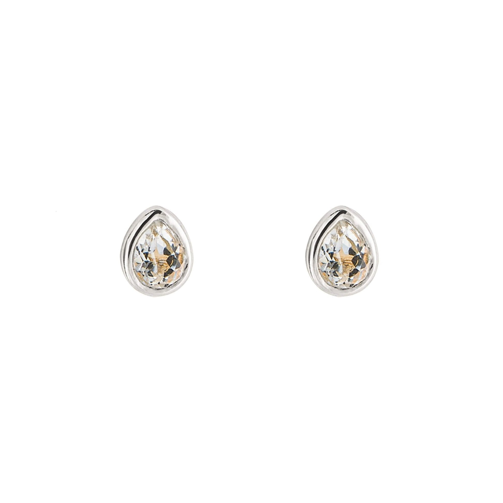 White Topaz April Droplet Birthstone Stud Earrings