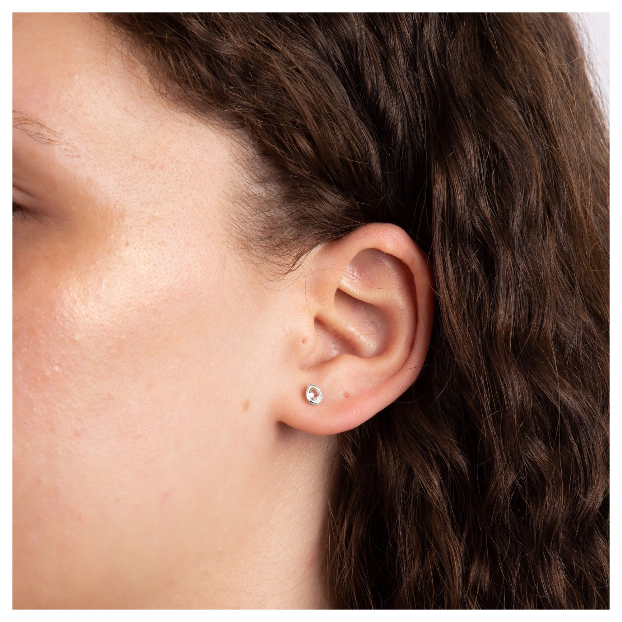 White Topaz April Droplet Birthstone Stud Earrings