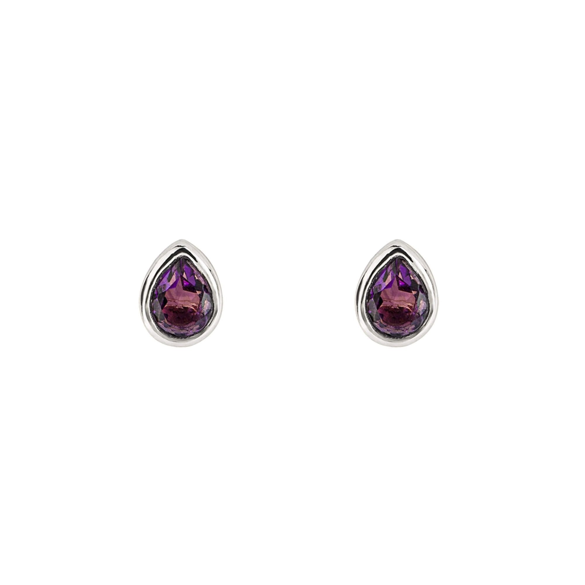 Amethyst Droplet February Birthstone Stud Earrings