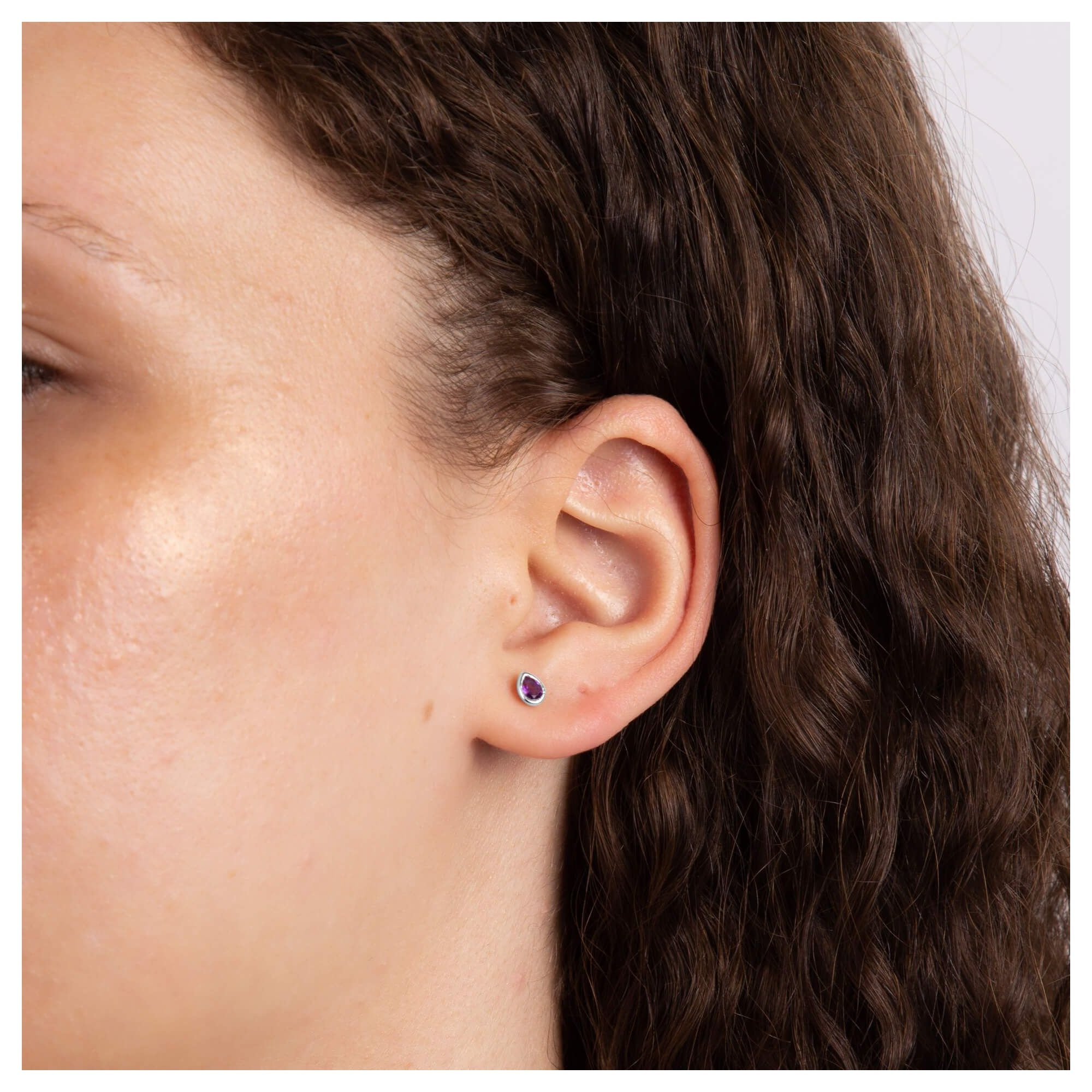 Amethyst Droplet February Birthstone Stud Earrings