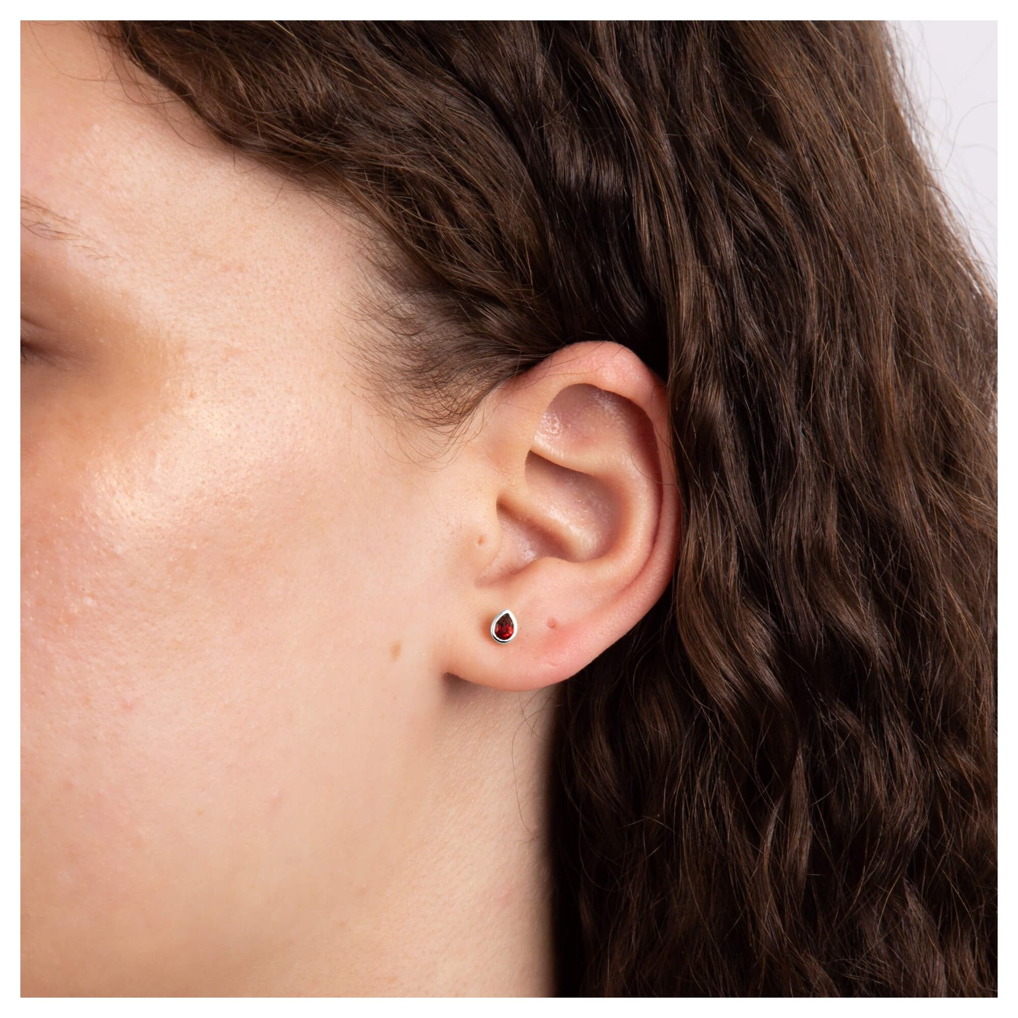 Garnet Droplet January Birthstone Stud Earrings