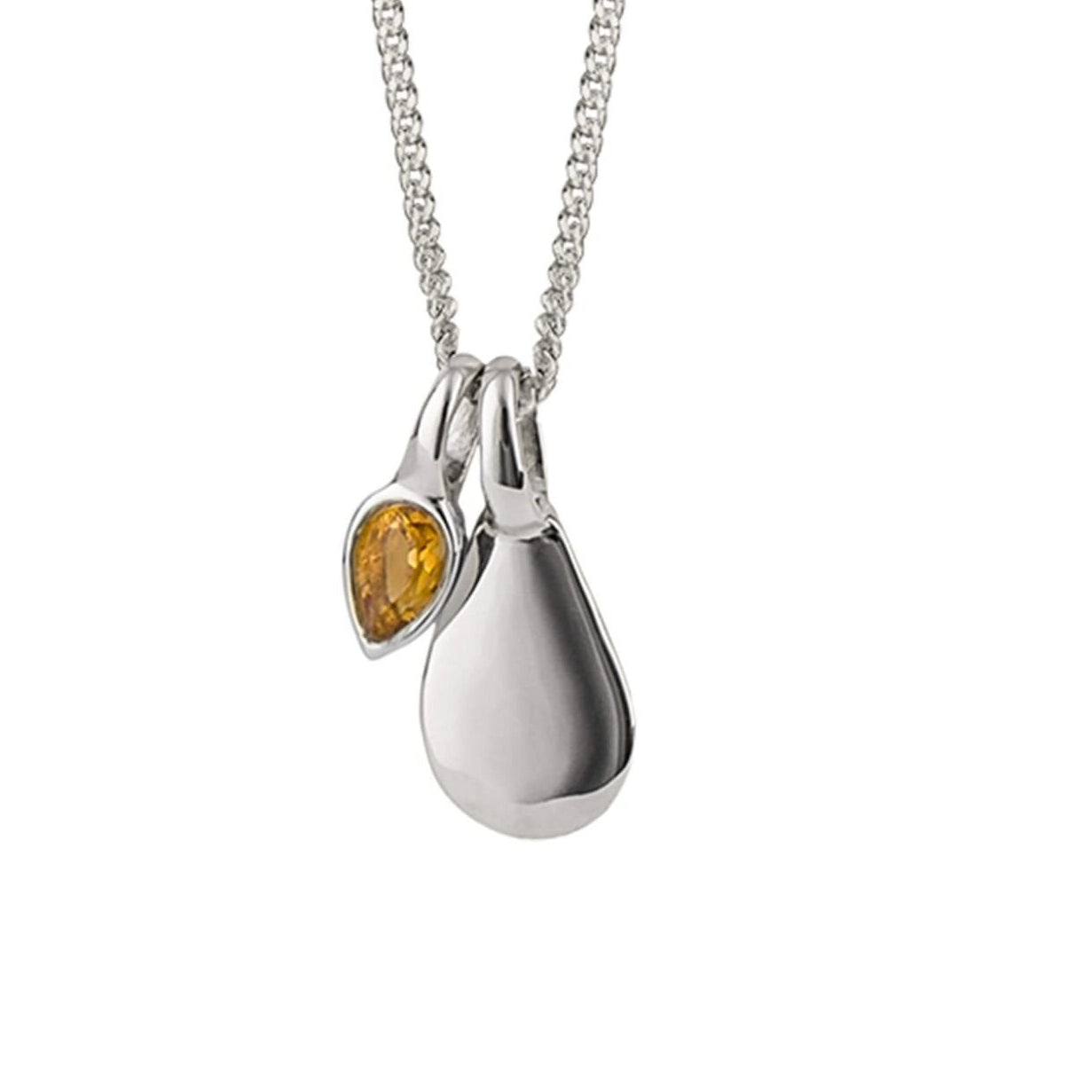 Citrine Droplet November Birthstone Tag Necklace
