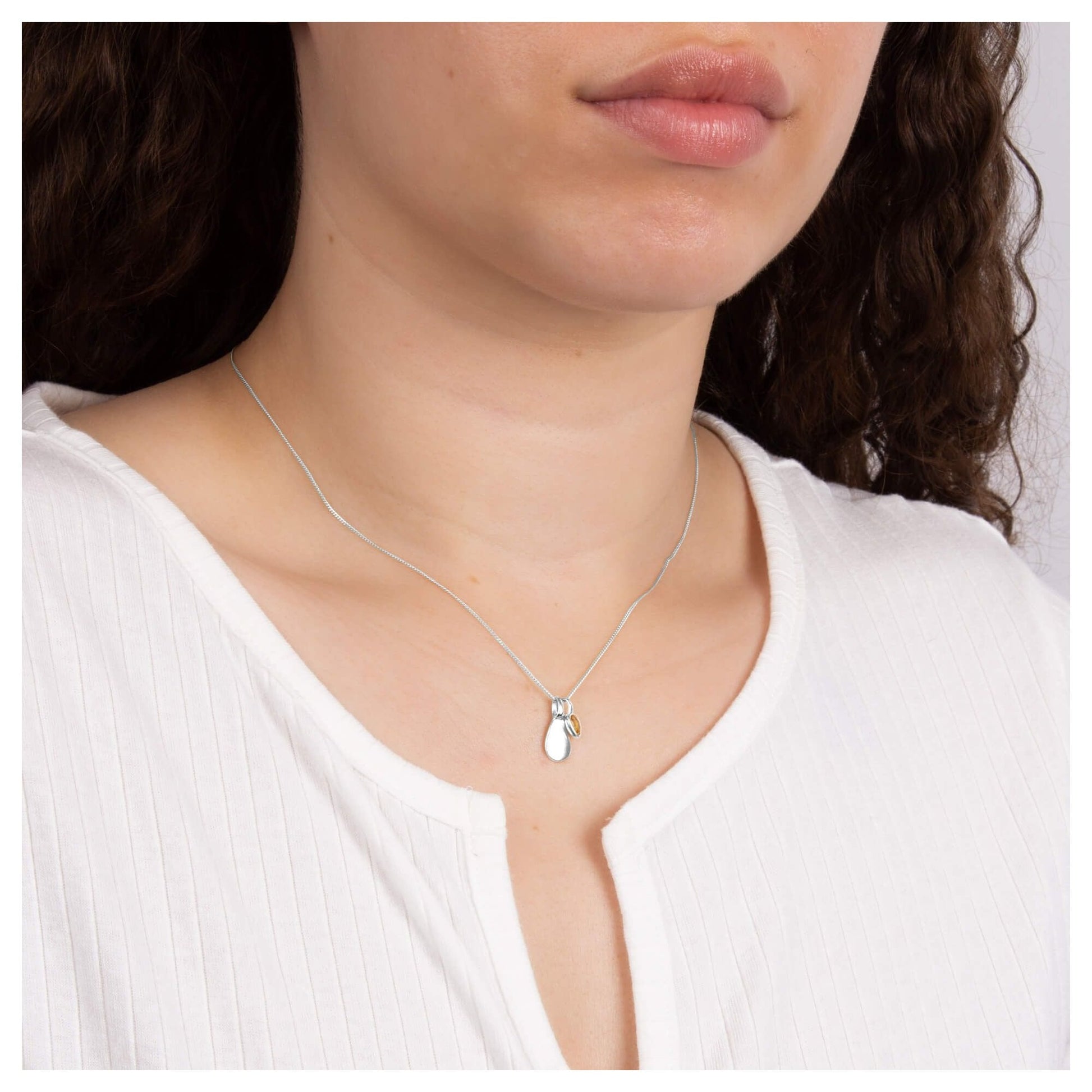 Citrine Droplet November Birthstone Tag Necklace