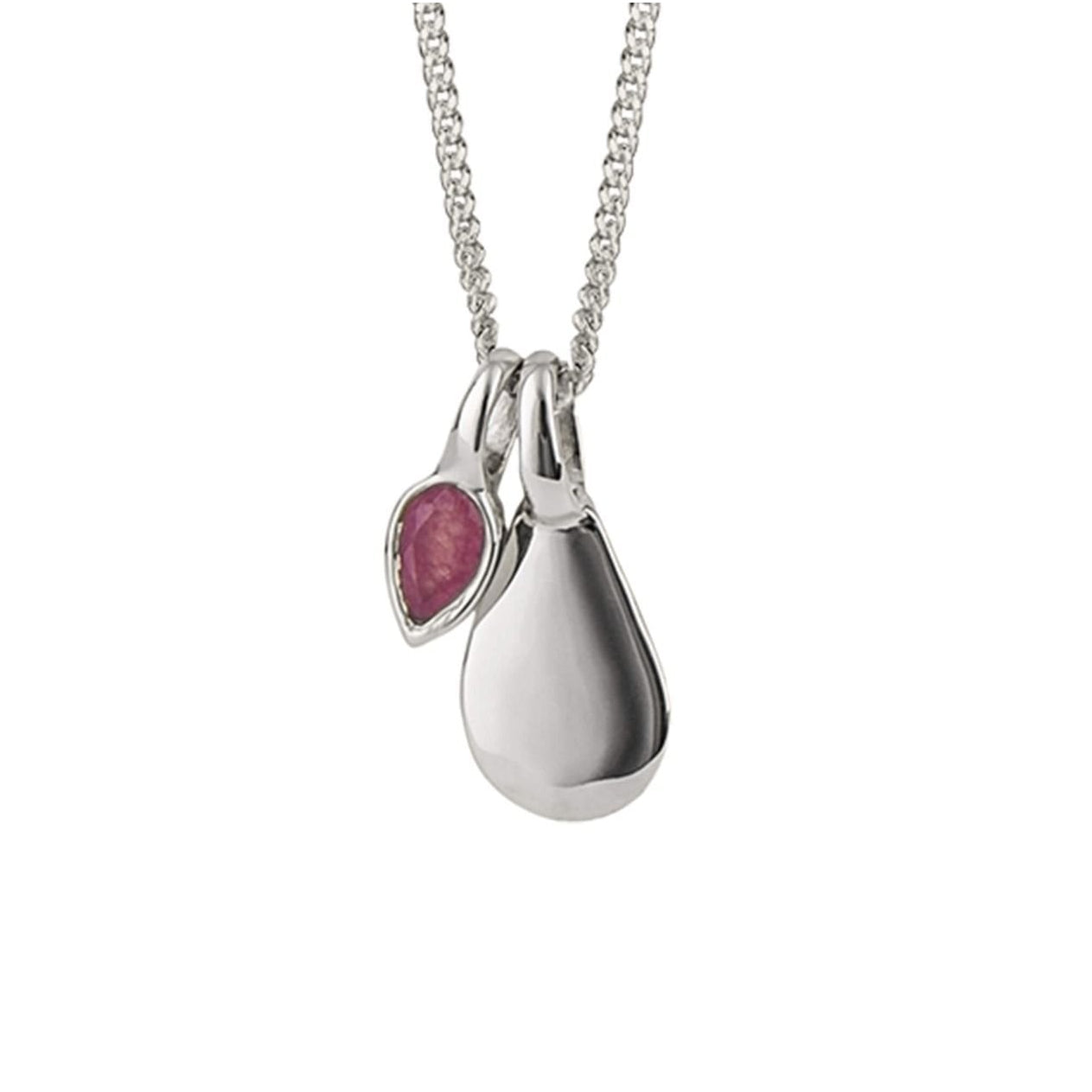 Pink Quartz Droplet July Birthstone Tag Necklace