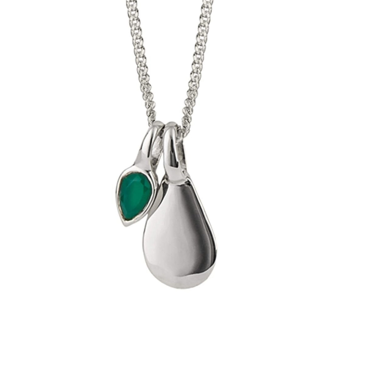 Green Emerald Chalcedony Droplet May Birthstone Tag Necklace