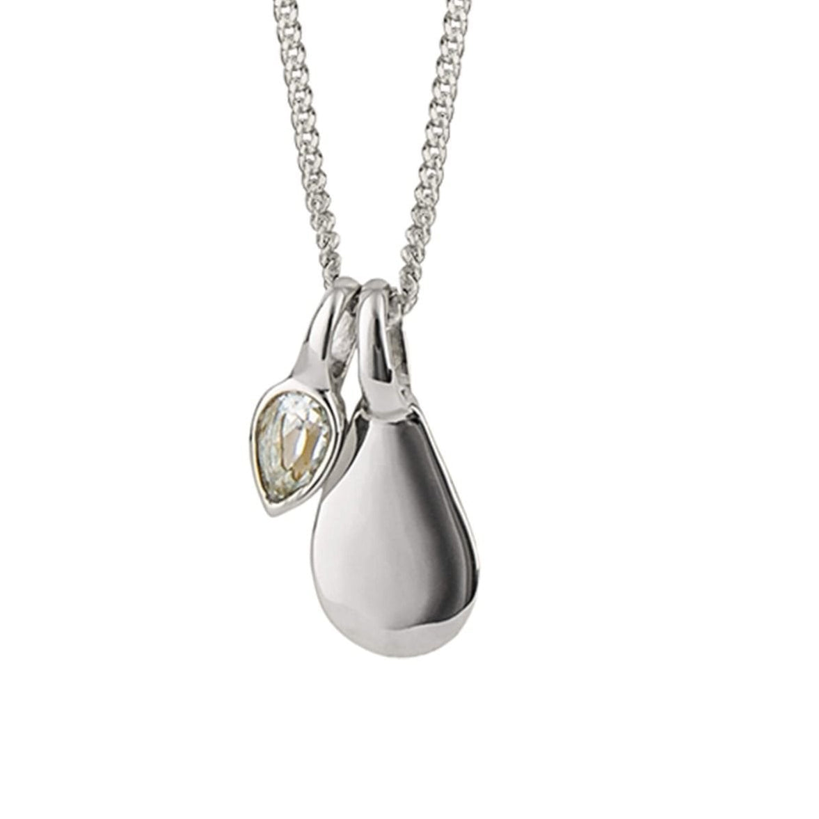 White Topaz Droplet April Birthstone Tag Necklace
