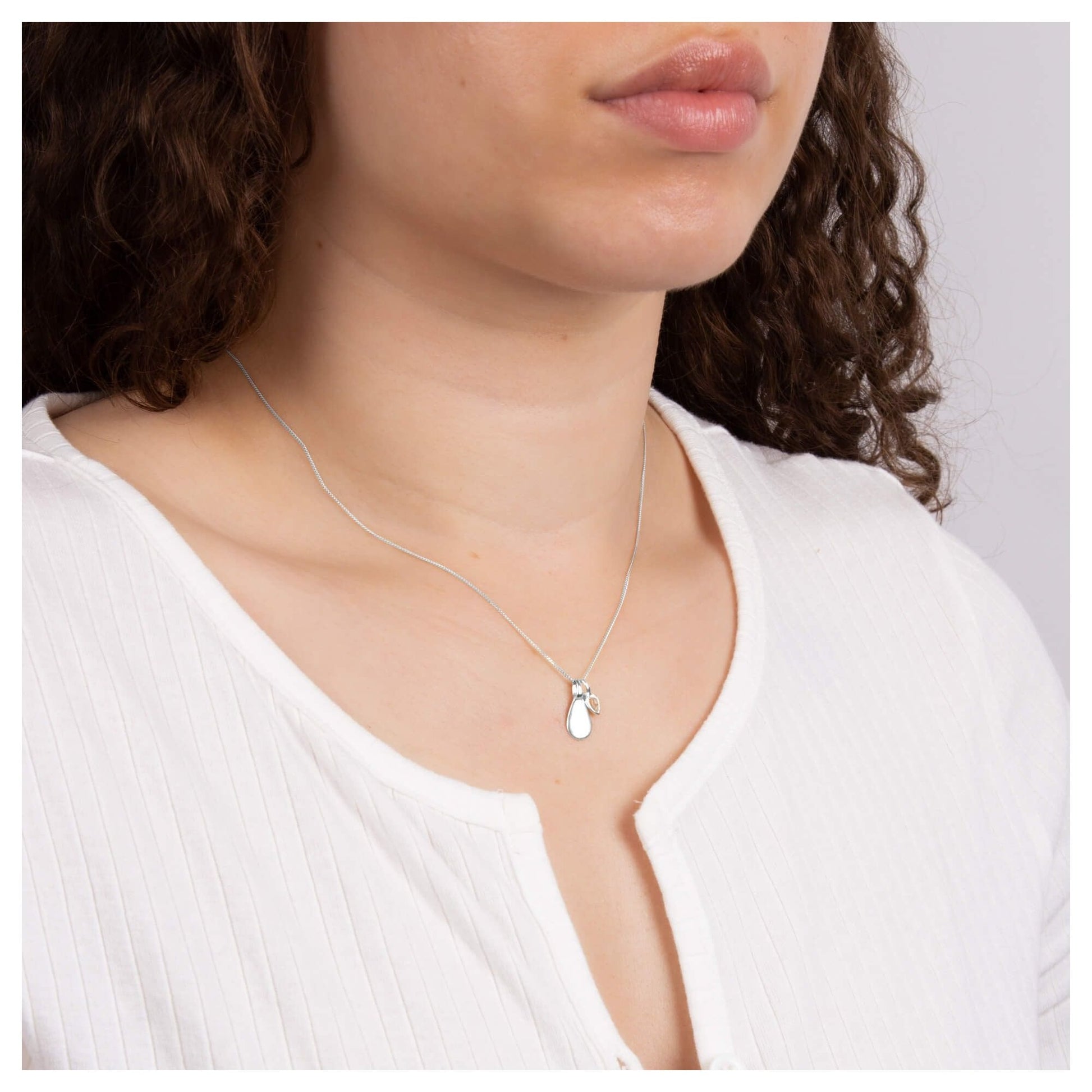 White Topaz Droplet April Birthstone Tag Necklace