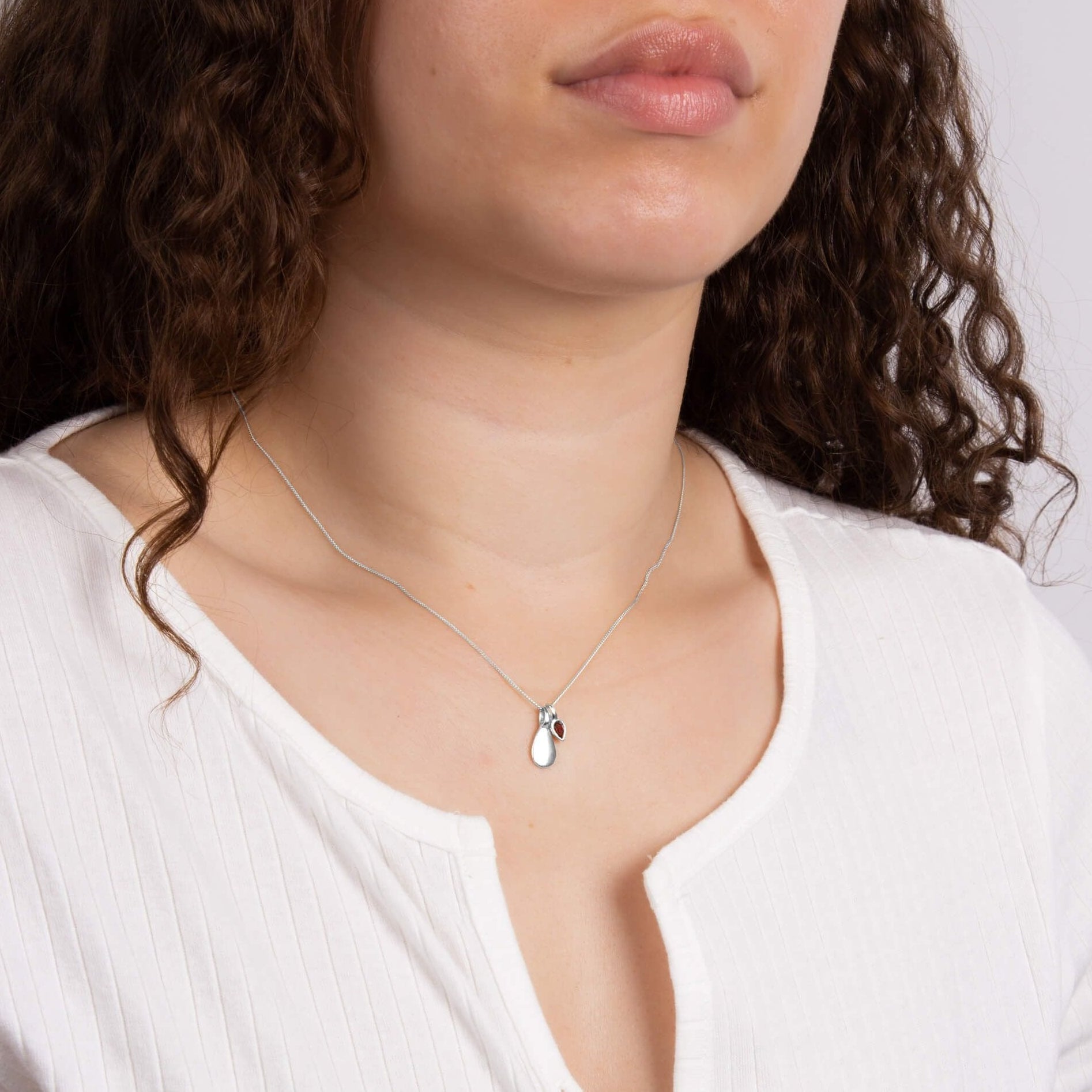 Garnet Droplet January Birthstone Tag Necklace