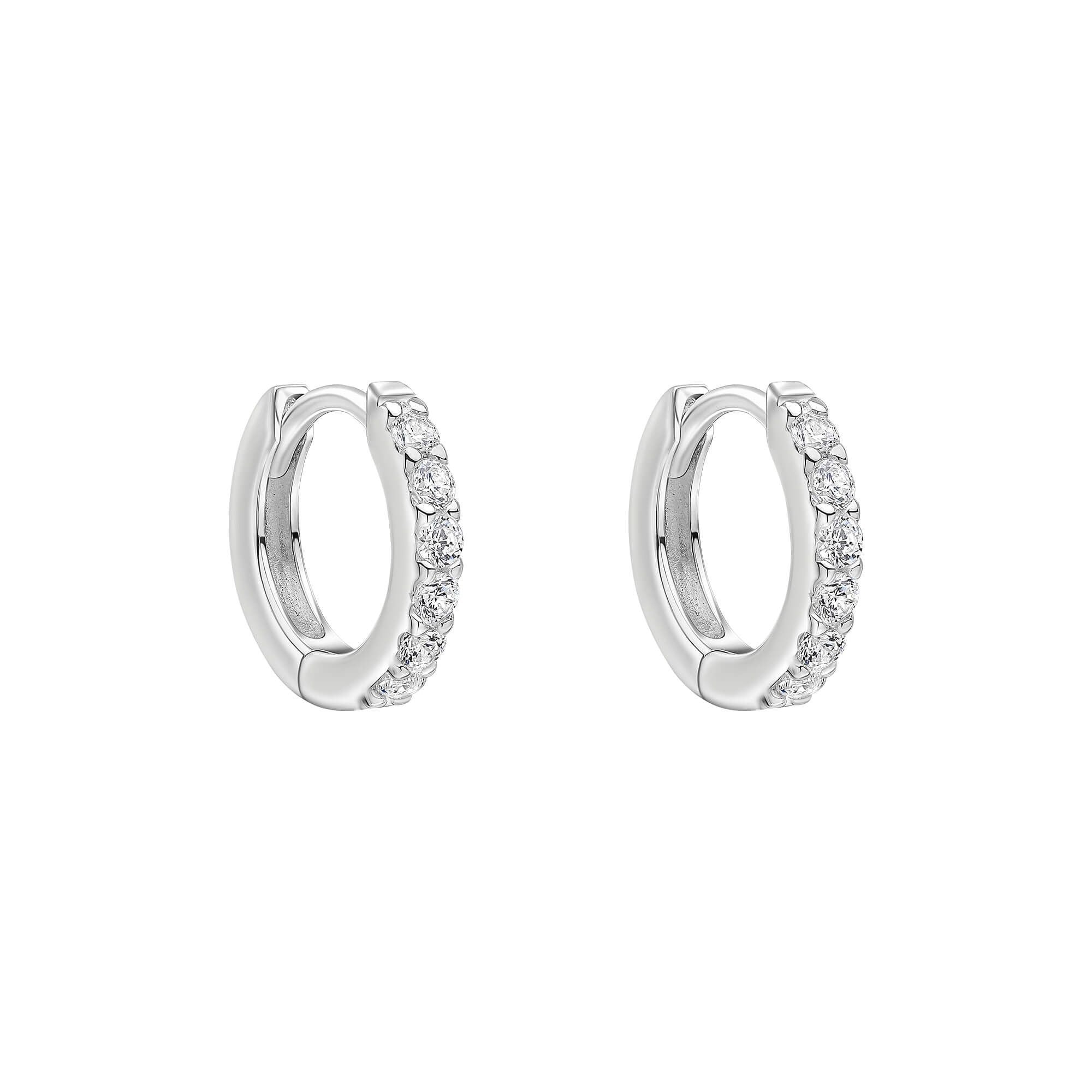 Sterling Silver Hinged Hoop Huggie Earrings With CZs