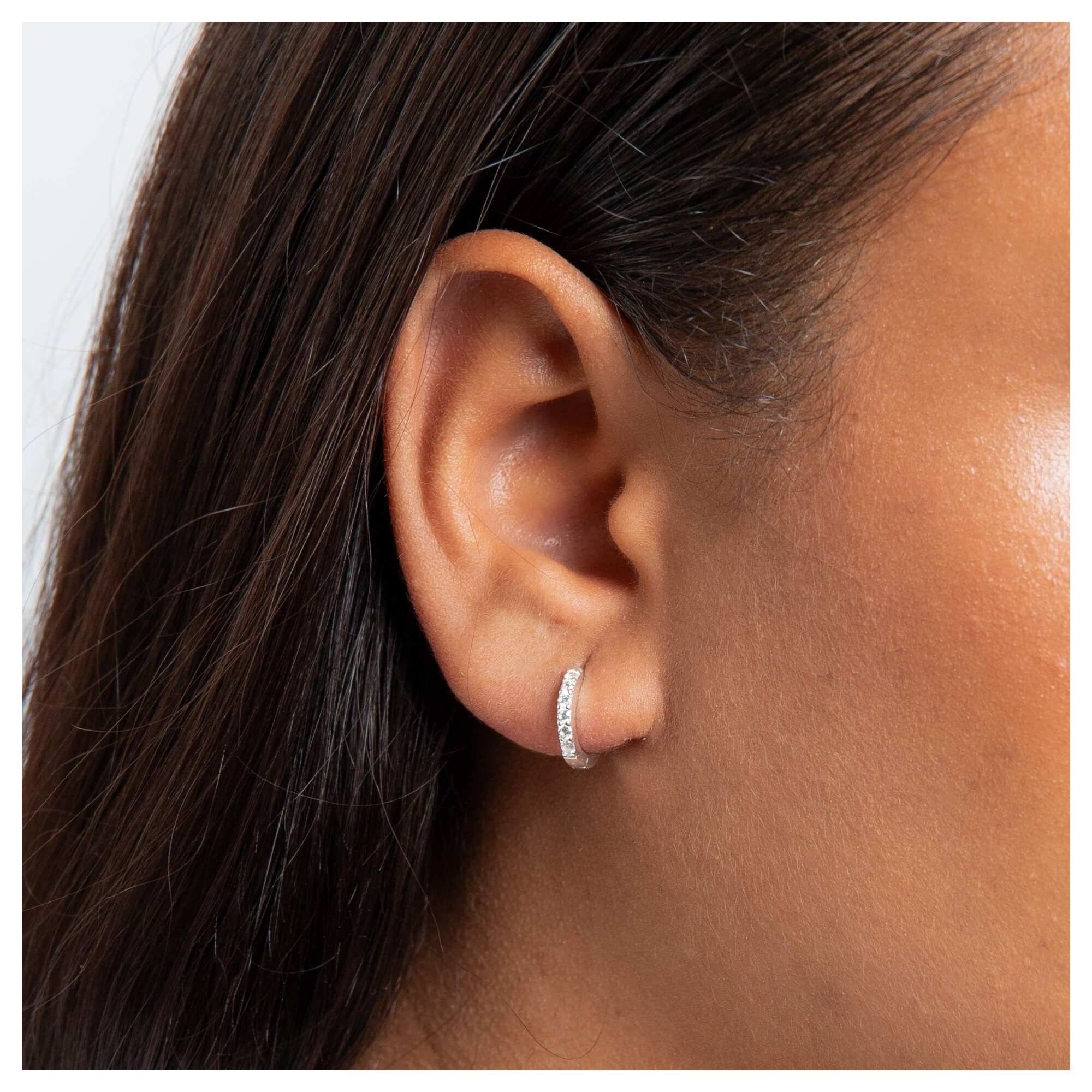 Sterling Silver Hinged Hoop Huggie Earrings With CZs