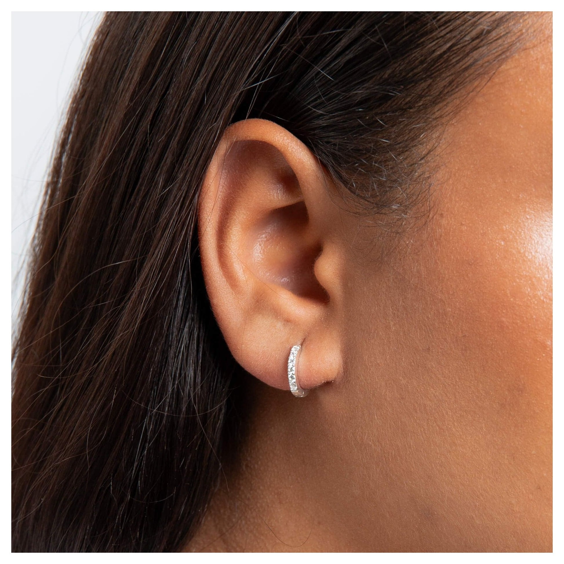 Sterling Silver Hinged Hoop Huggie Earrings With CZs