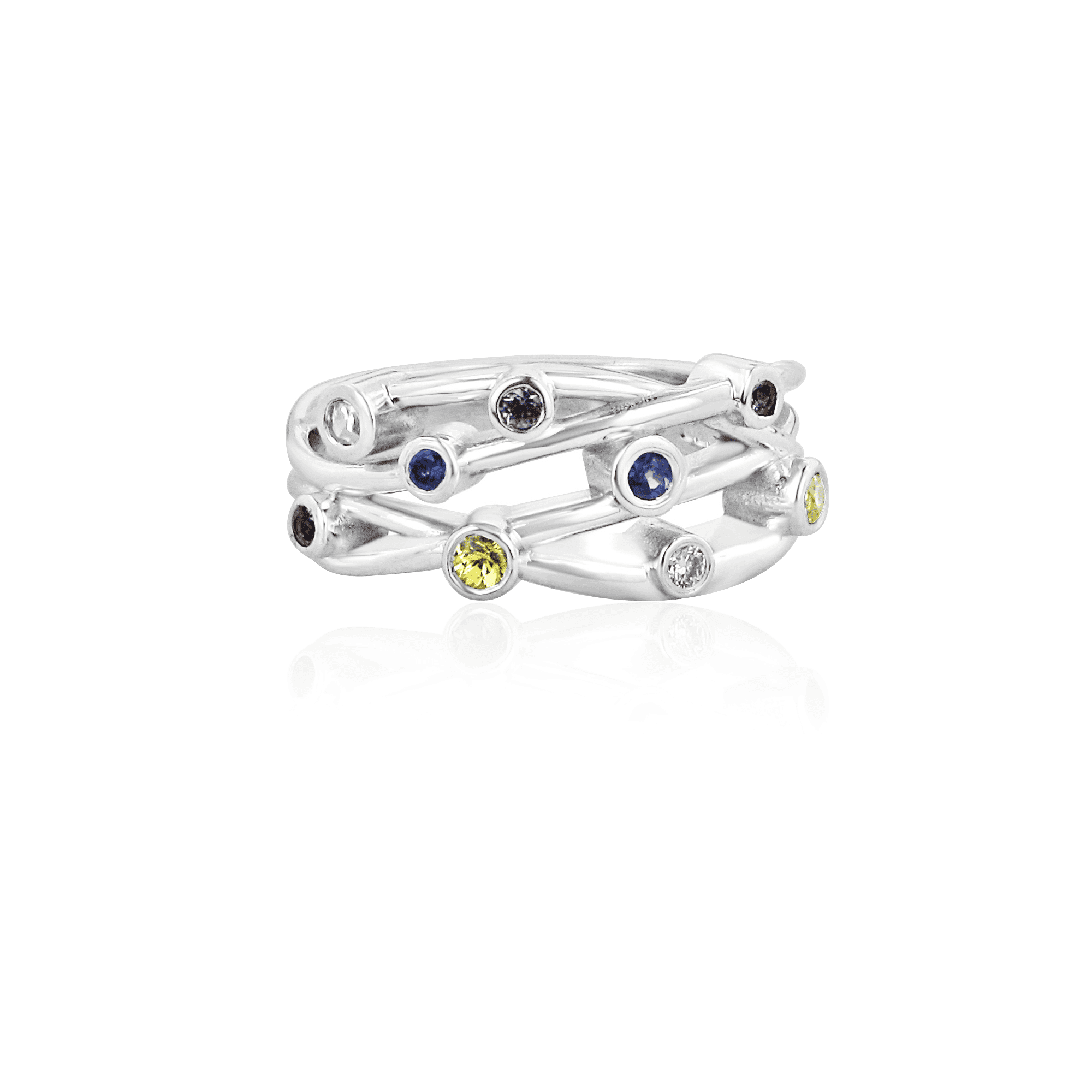 Multi Strand Cascata Ring with Pink, Yellow & Blue Sapphire and Diamonds