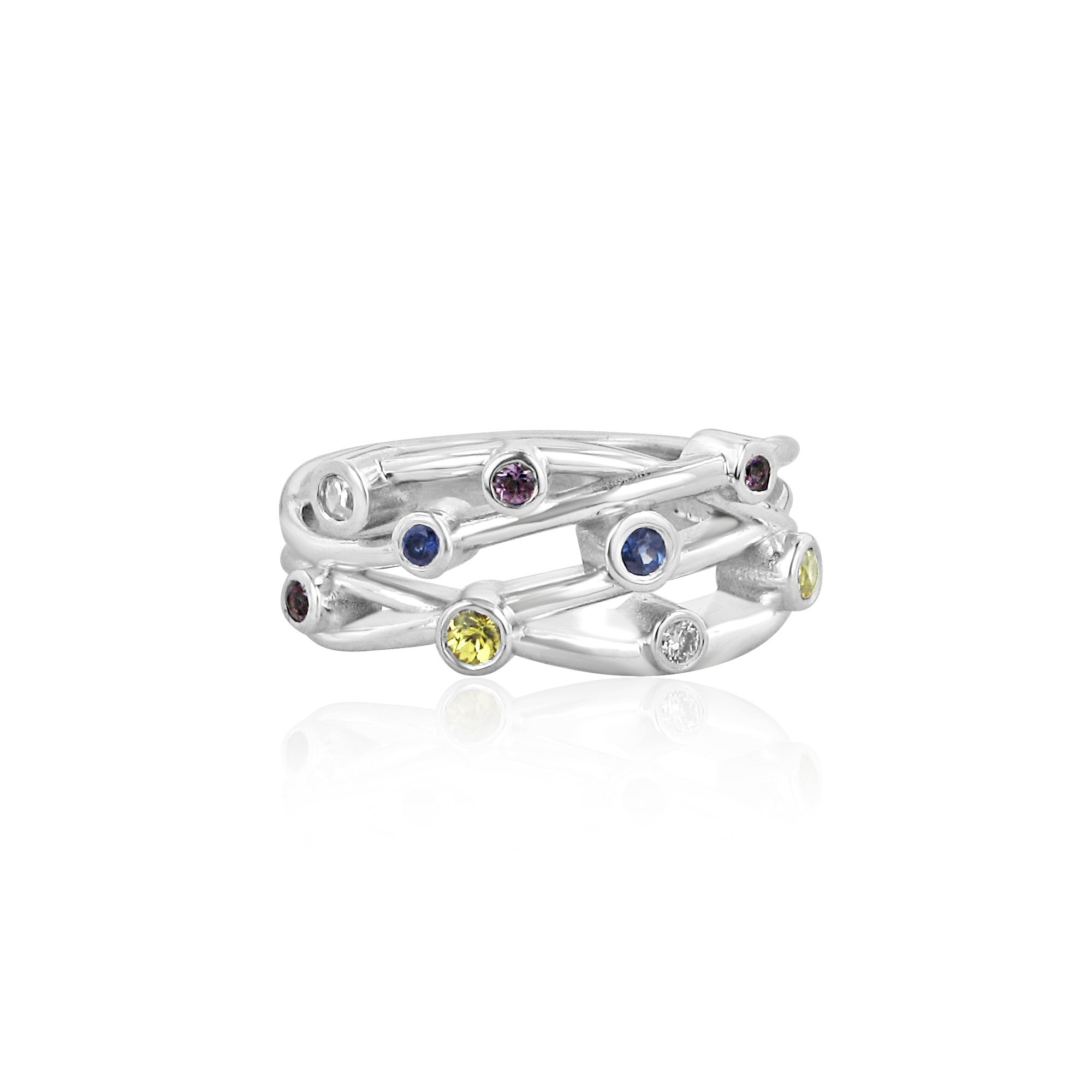 Multi Strand Cascata Ring with Pink, Yellow & Blue Sapphire and Diamonds