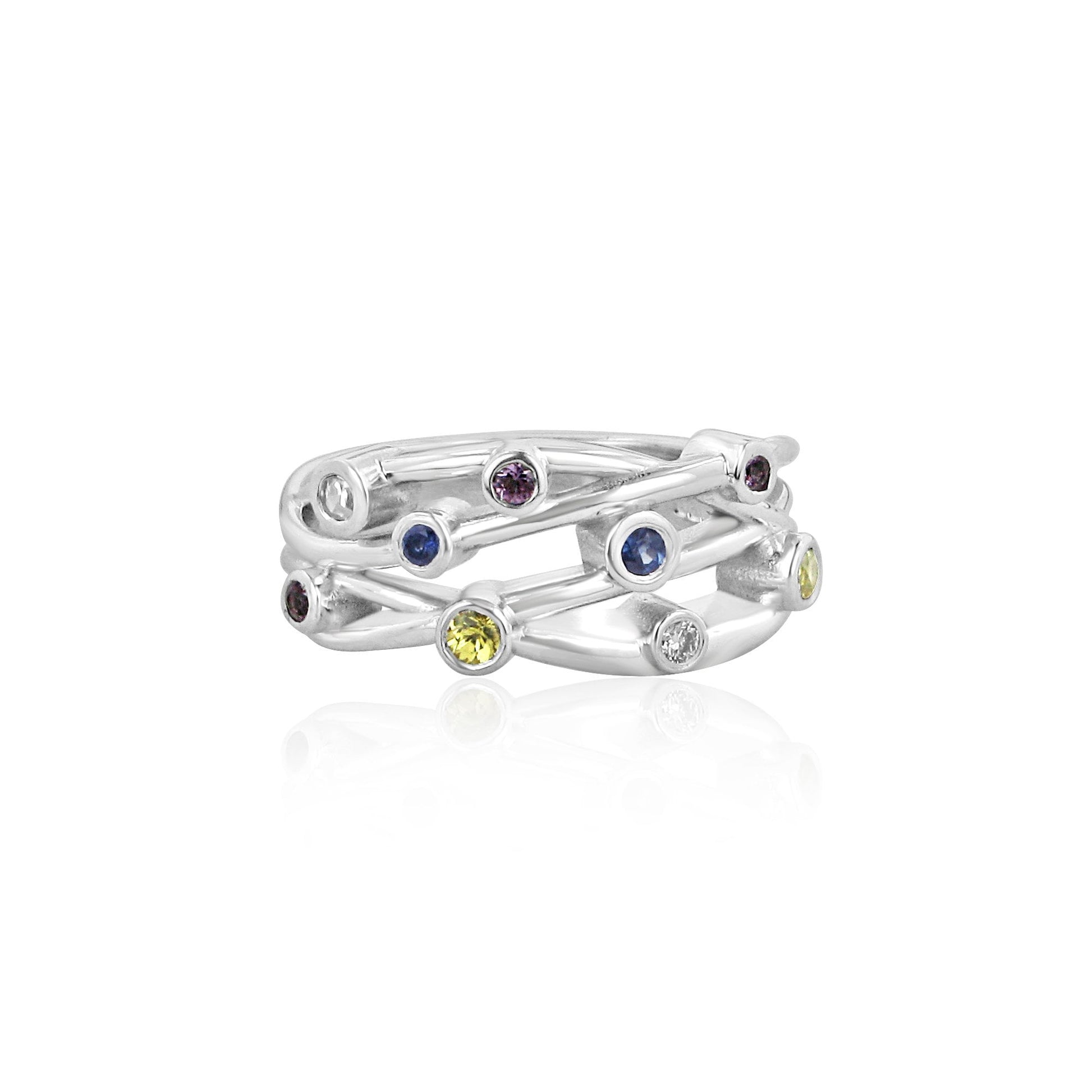 Multi Strand Cascata Ring with Pink, Yellow & Blue Sapphire and Diamonds