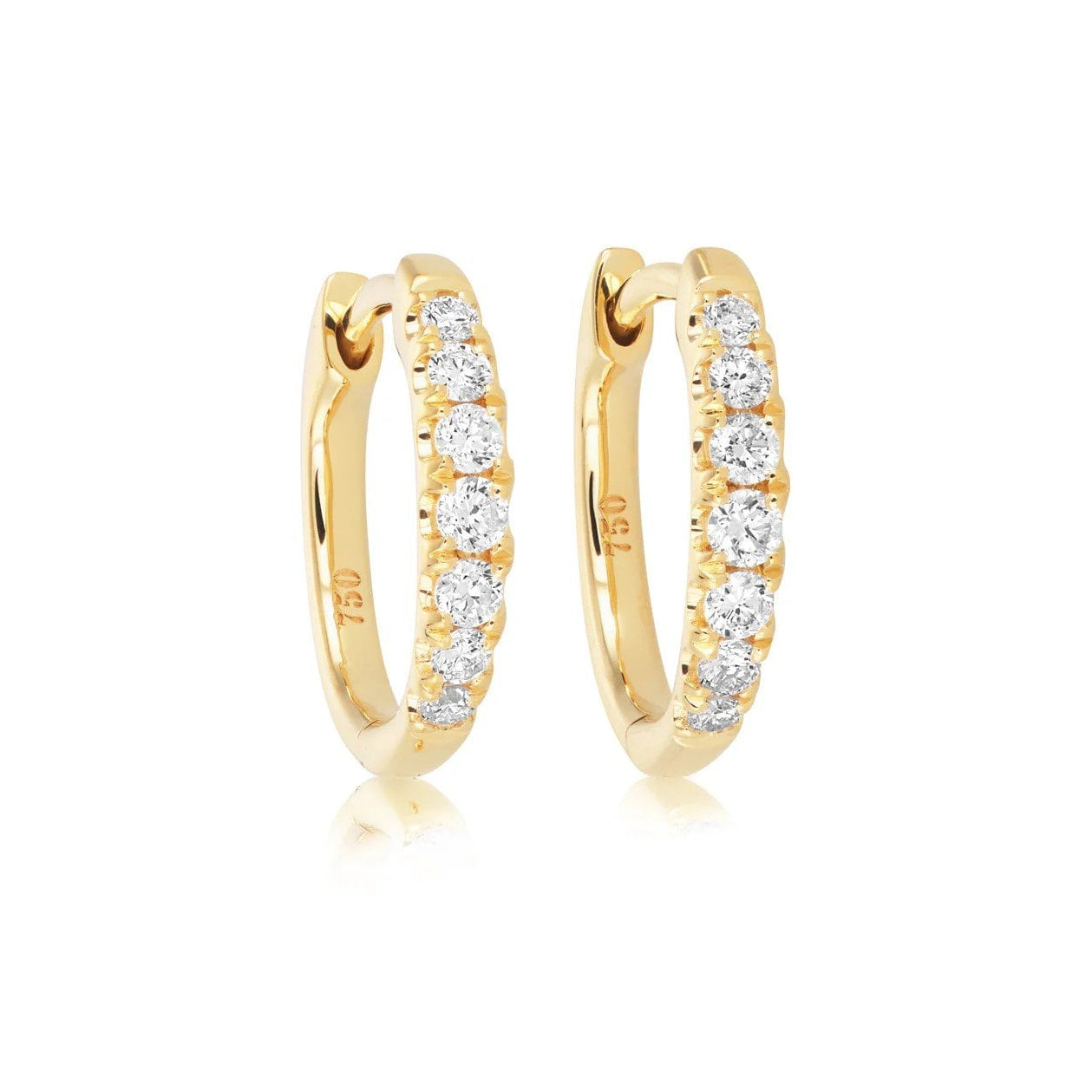 18ct Yellow Gold Graduated Diamond 0.23ct Total Huggies Hoop Earrings