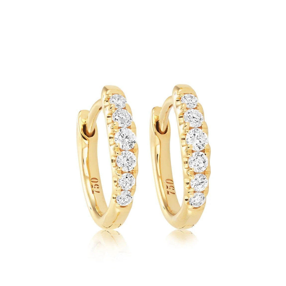 18ct Yellow Gold Graduated Diamond 0.20ct Total Huggies Hoop Earrings