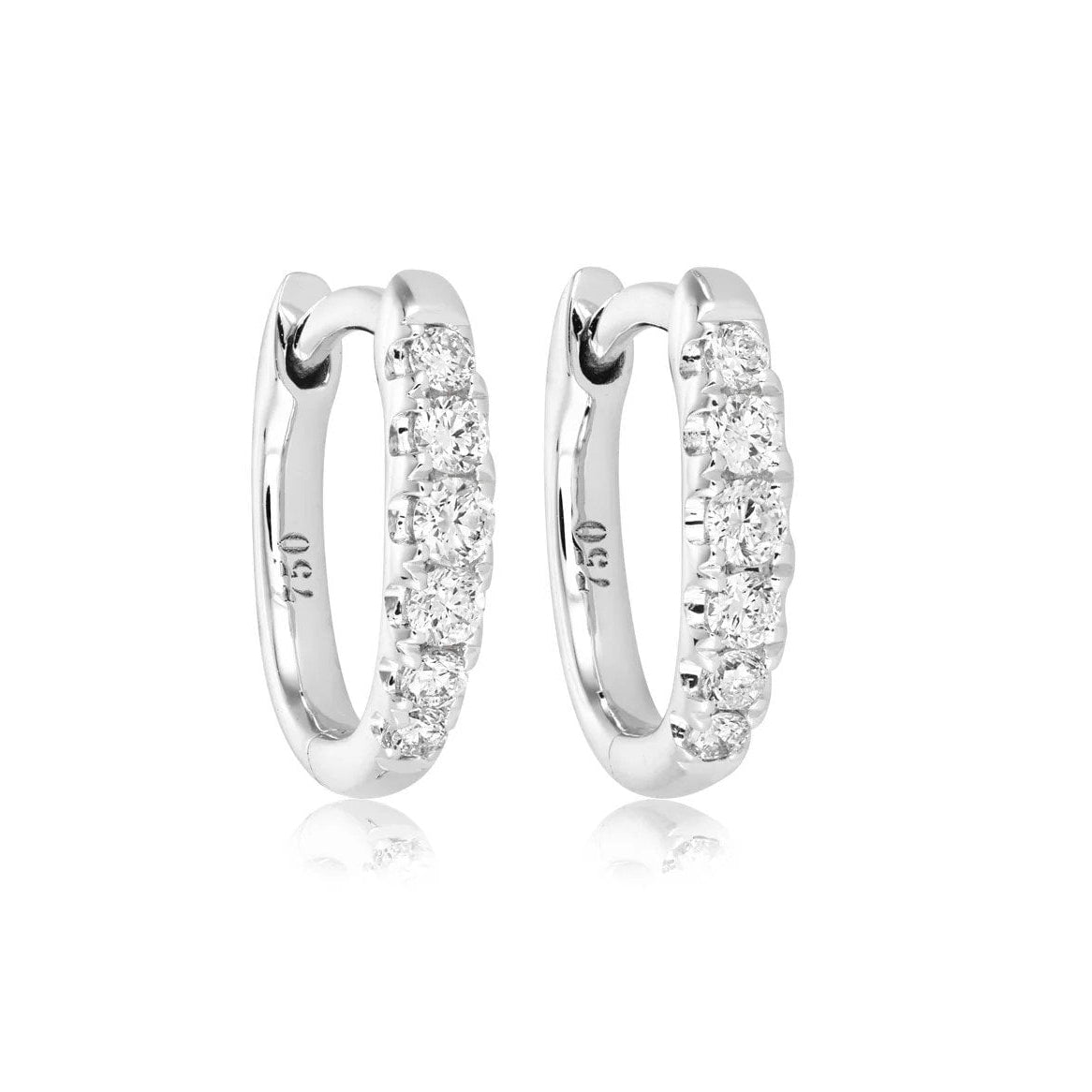 18ct White Gold Graduated Diamond 0.19ct Total Huggie Hoop Earrings