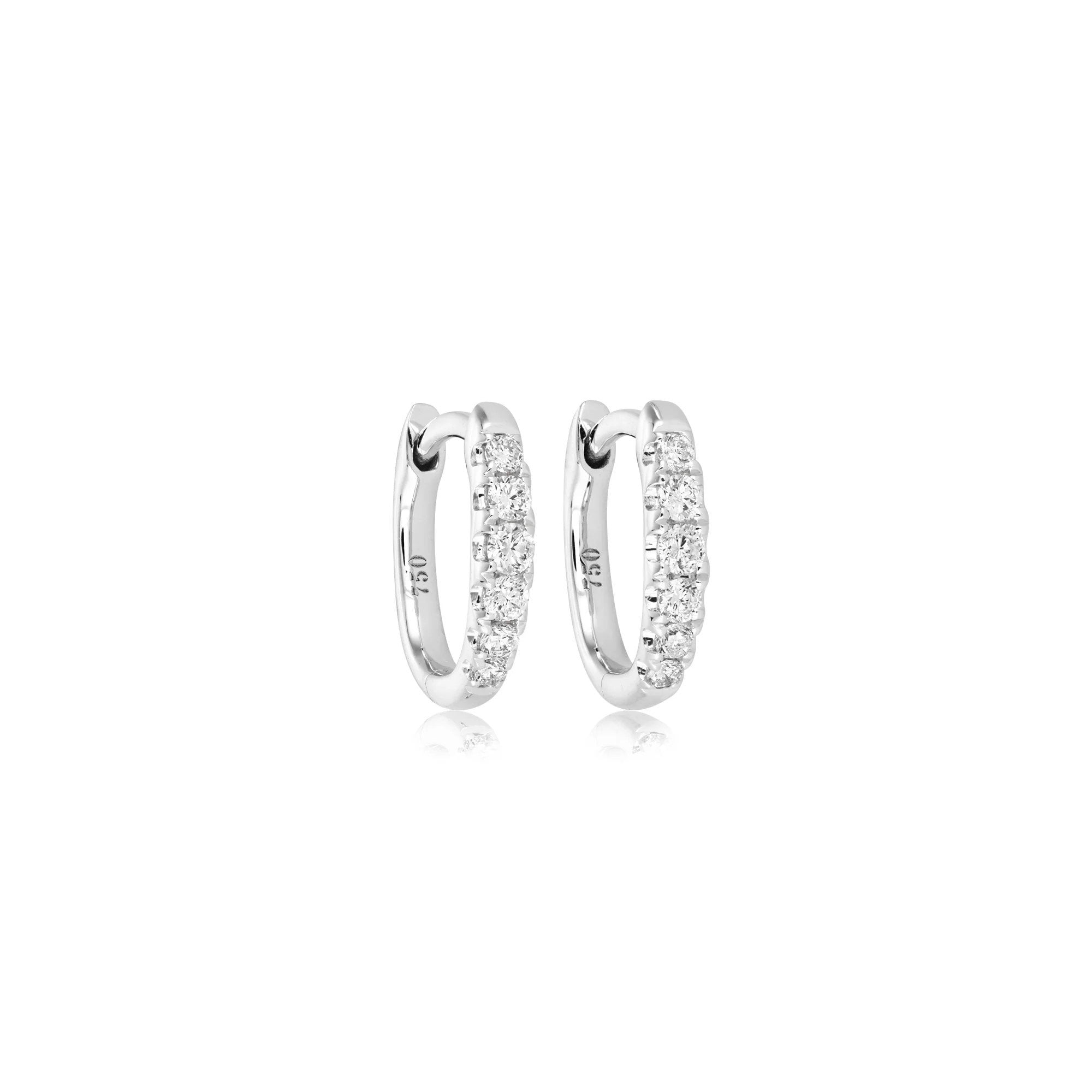 18ct White Gold Graduated Diamond 0.19ct Total Huggie Hoop Earrings