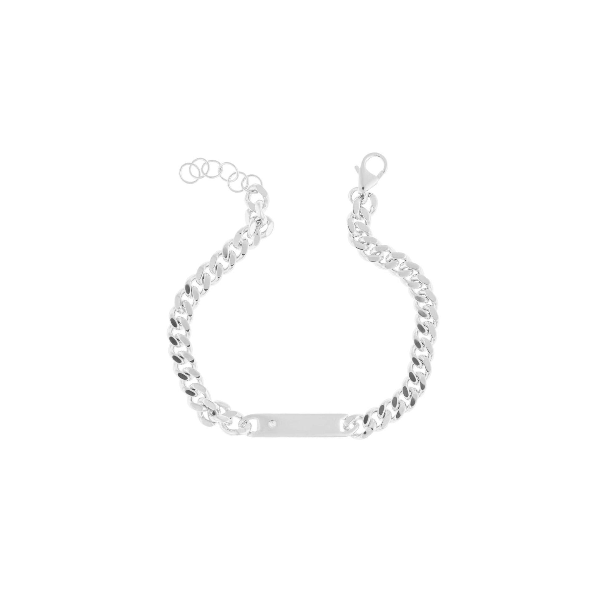 Silver ID Bar Bracelet with Diamond