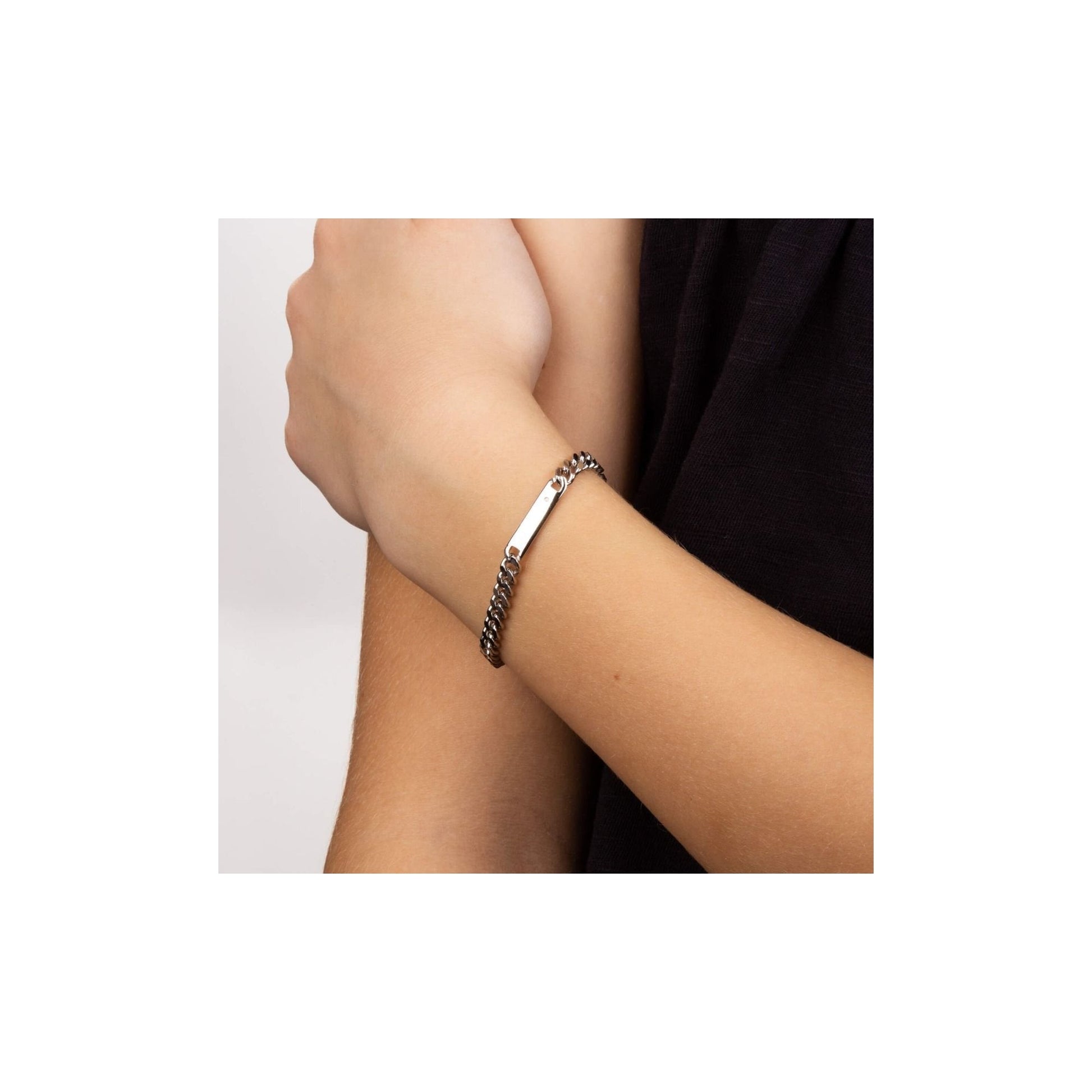 Silver ID Bar Bracelet with Diamond
