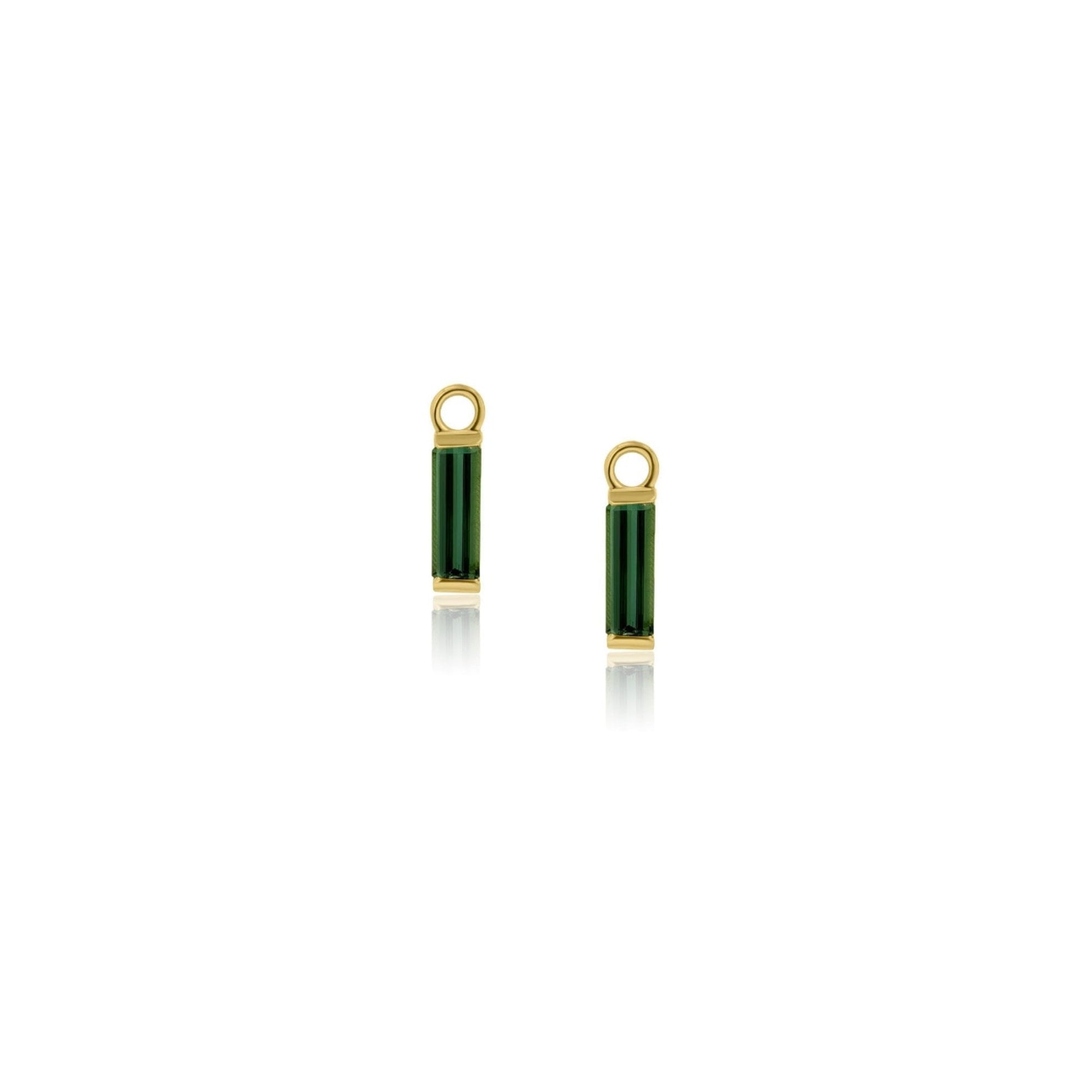 18ct Yellow Gold Green Tourmaline Oblong Charms (For Huggie Hoops Sold Separately)