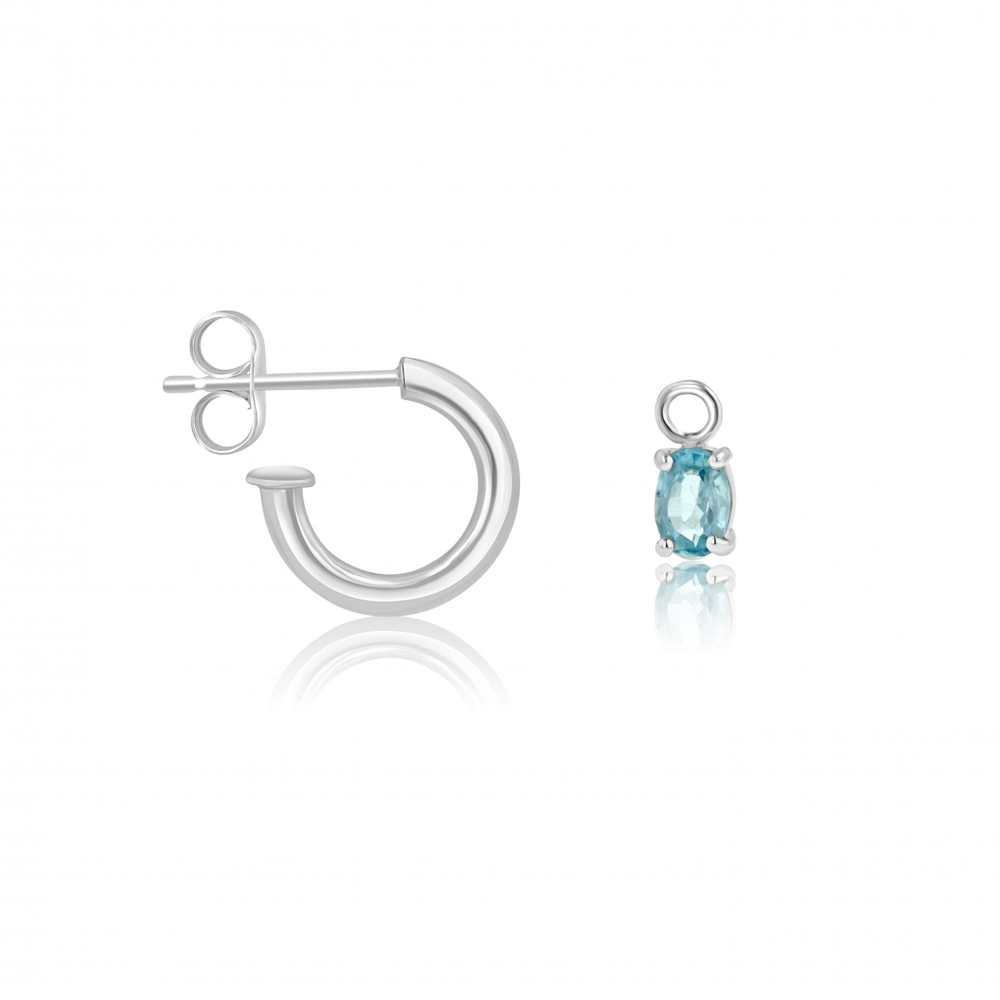 Silver Blue Topaz Oval Charms (For Hoop Earrings Sold Separately)
