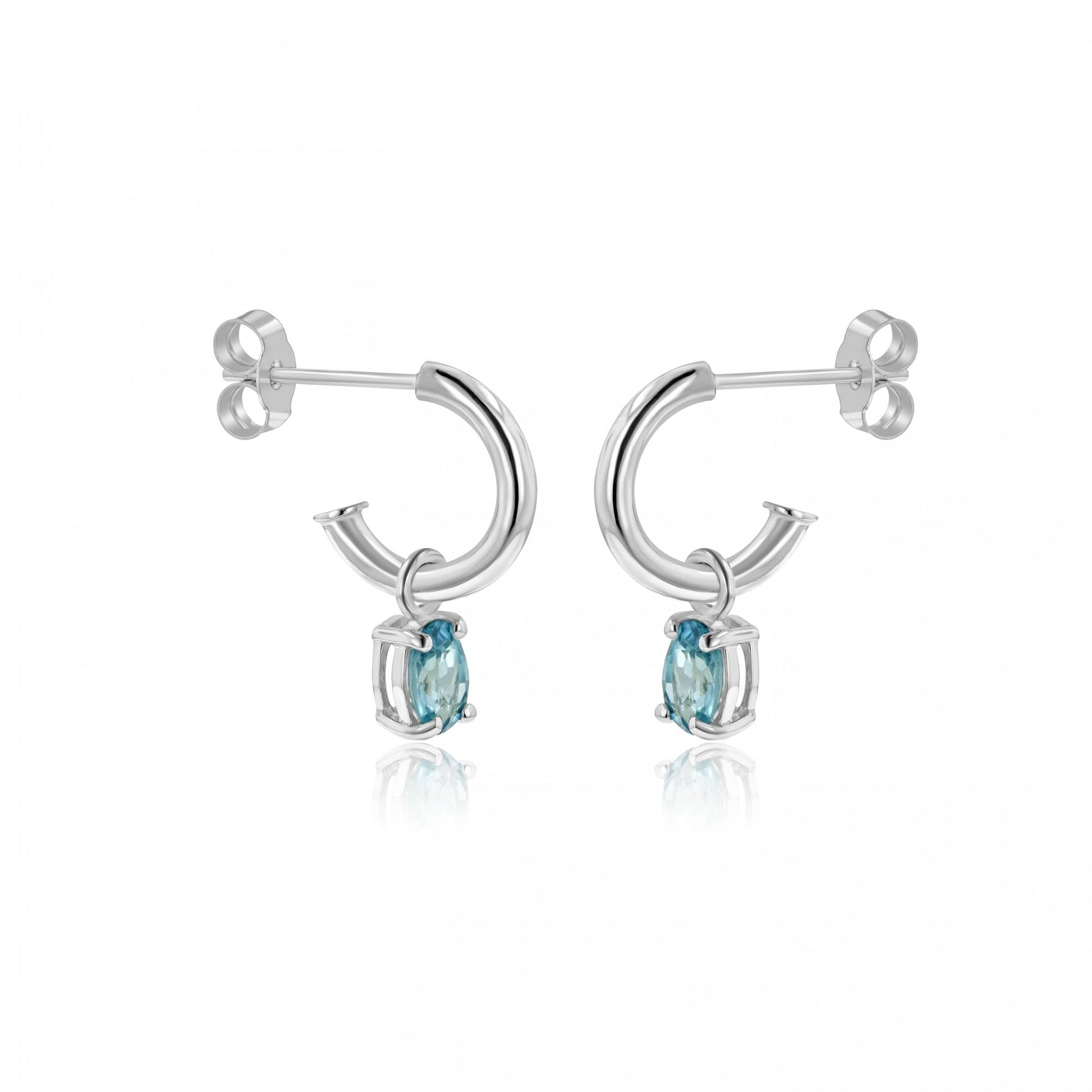 Silver Blue Topaz Oval Charms (For Hoop Earrings Sold Separately)