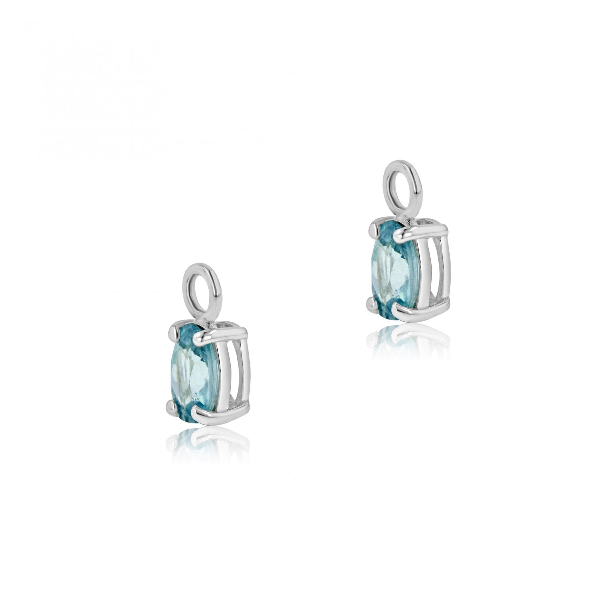 Silver Blue Topaz Oval Charms (For Hoop Earrings Sold Separately)