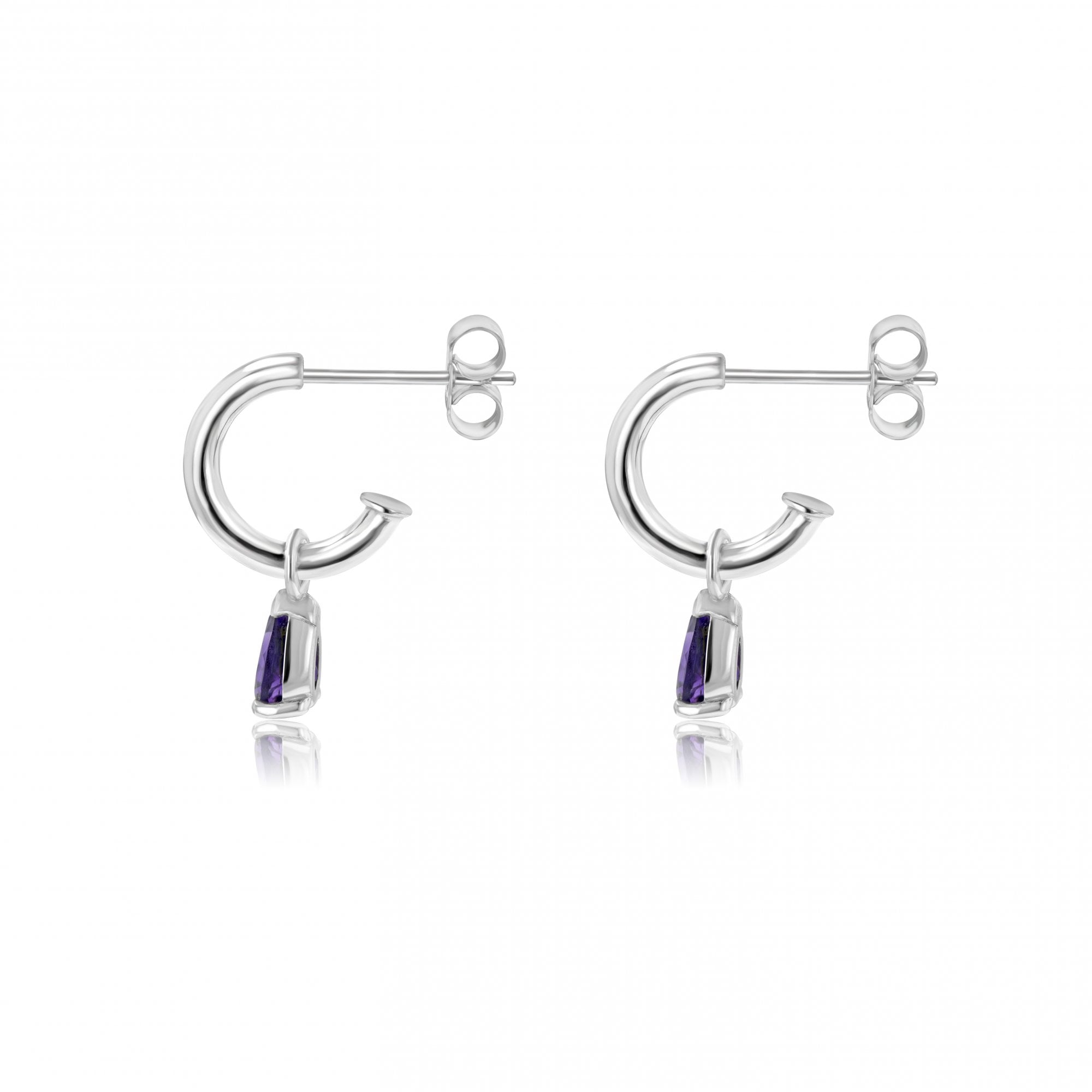 Silver Pear Shaped Amethyst Earring Charm (For Hoop Earrings Sold Separately)