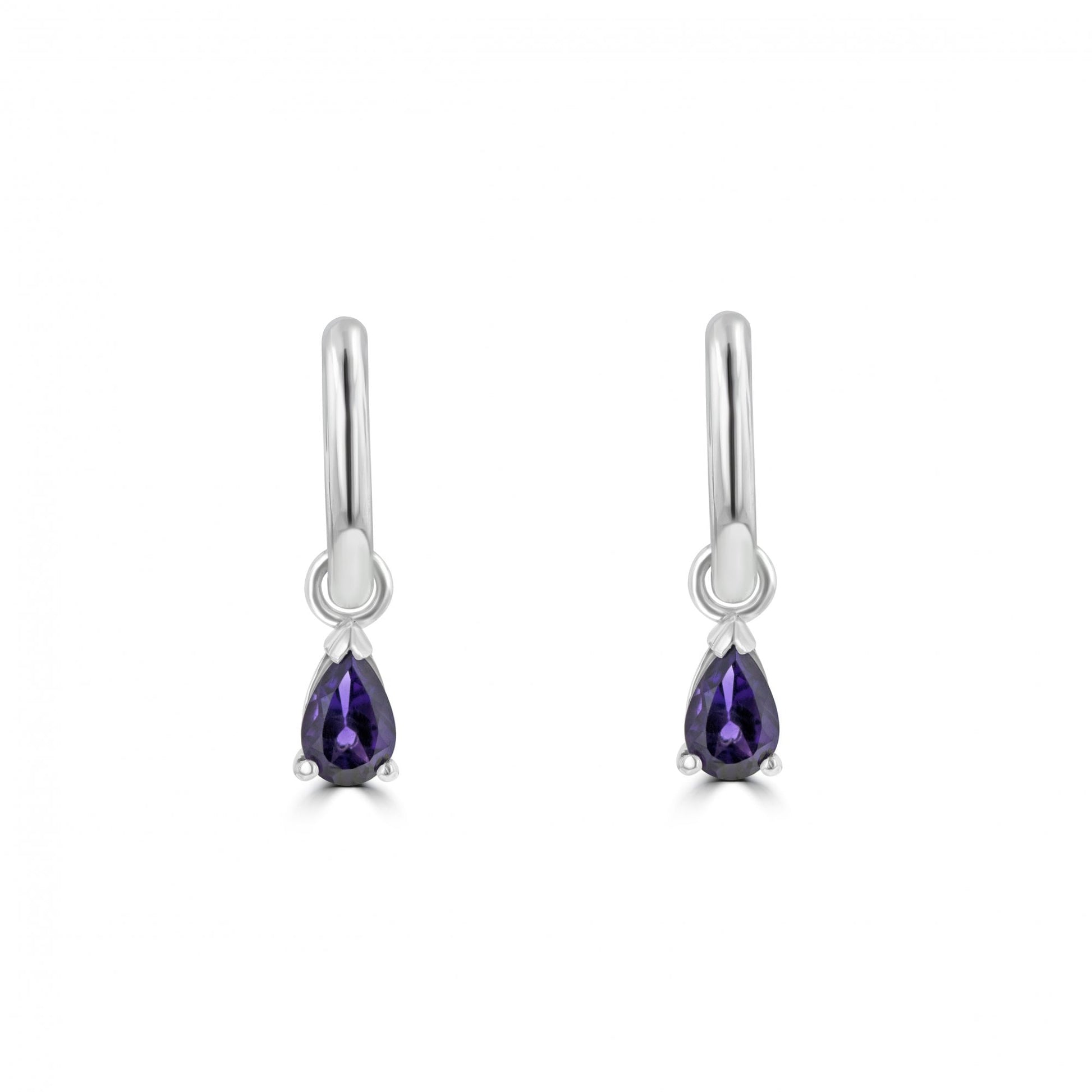 Silver Pear Shaped Amethyst Earring Charm (For Hoop Earrings Sold Separately)