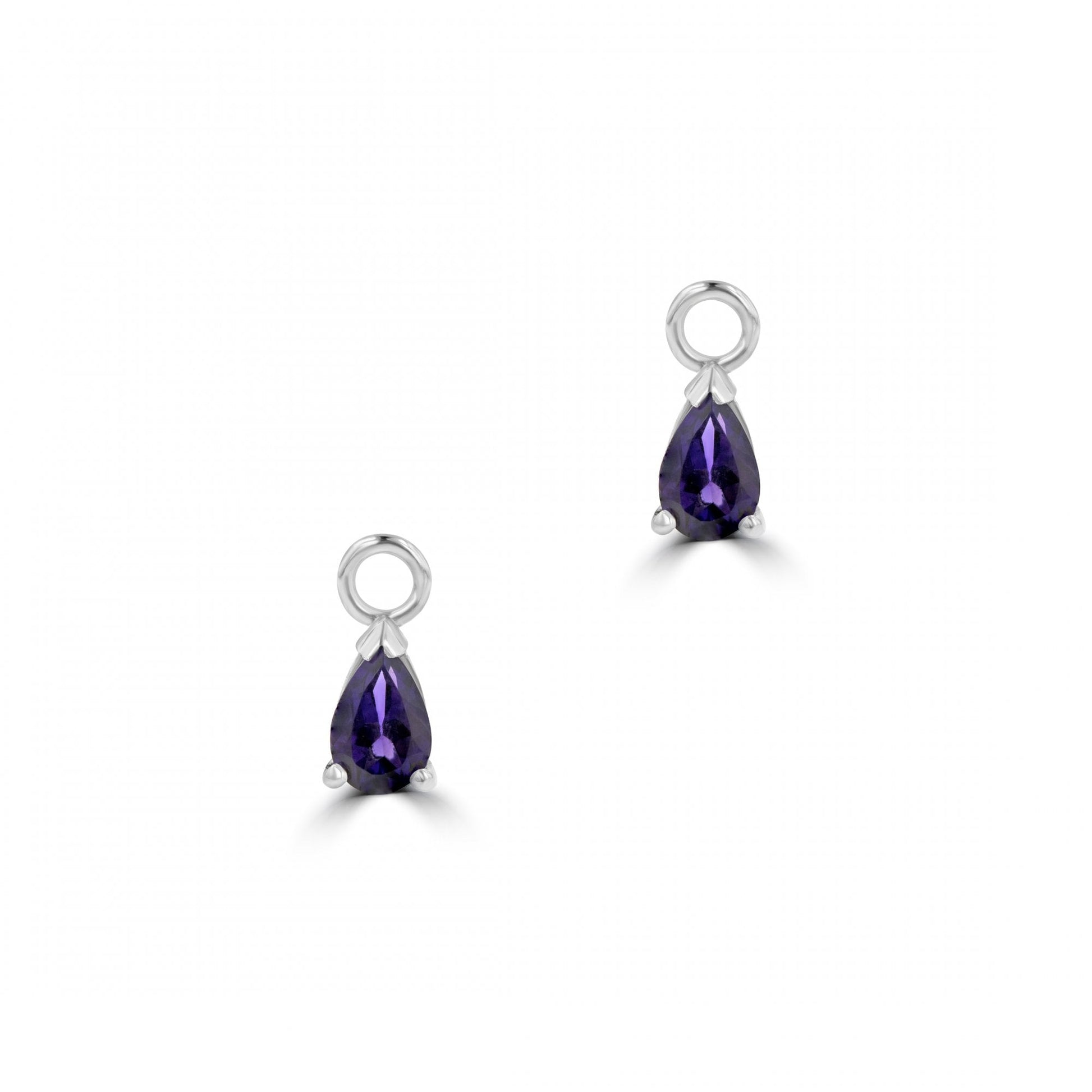 Silver Pear Shaped Amethyst Earring Charm (For Hoop Earrings Sold Separately)