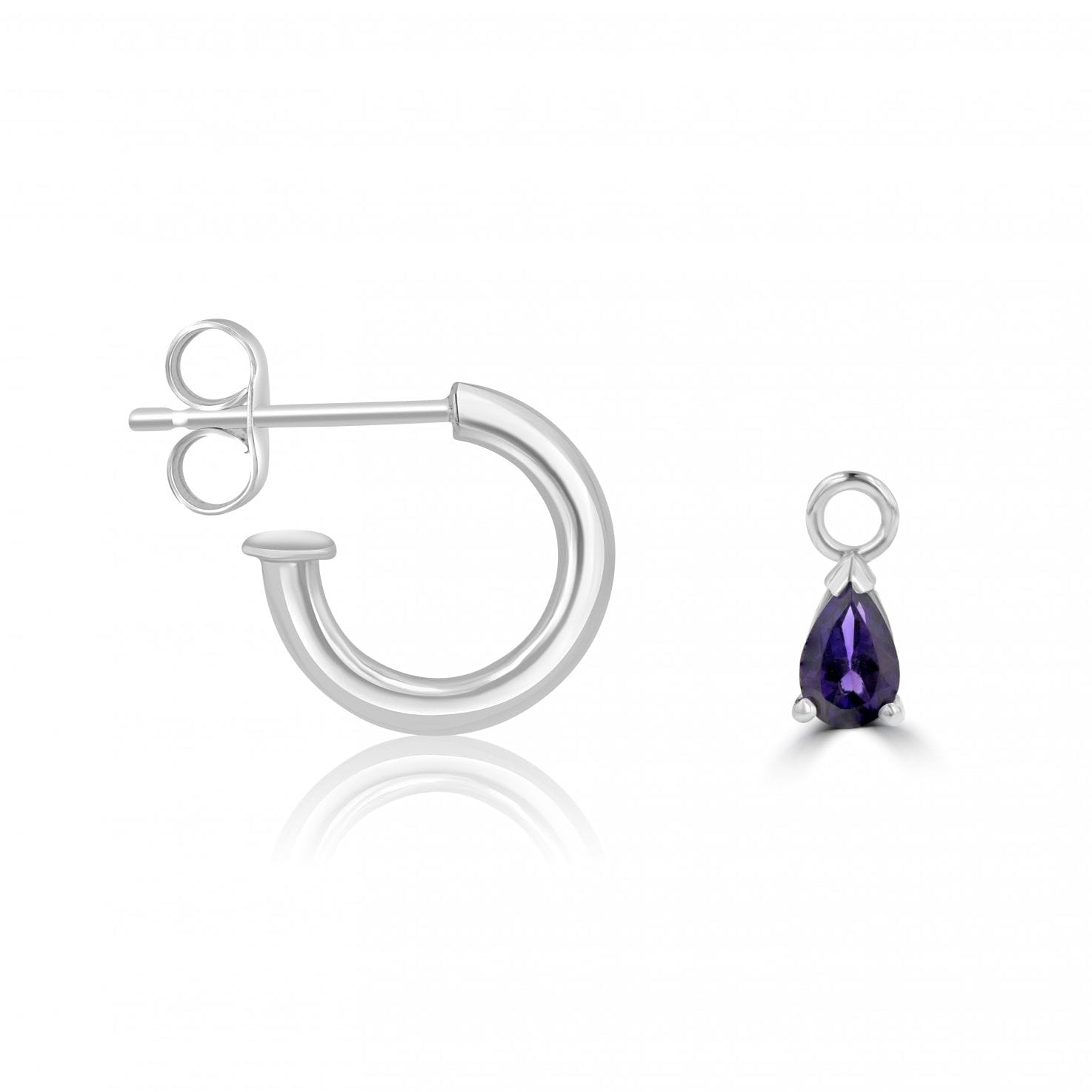 Silver Pear Shaped Amethyst Earring Charm (For Hoop Earrings Sold Separately)