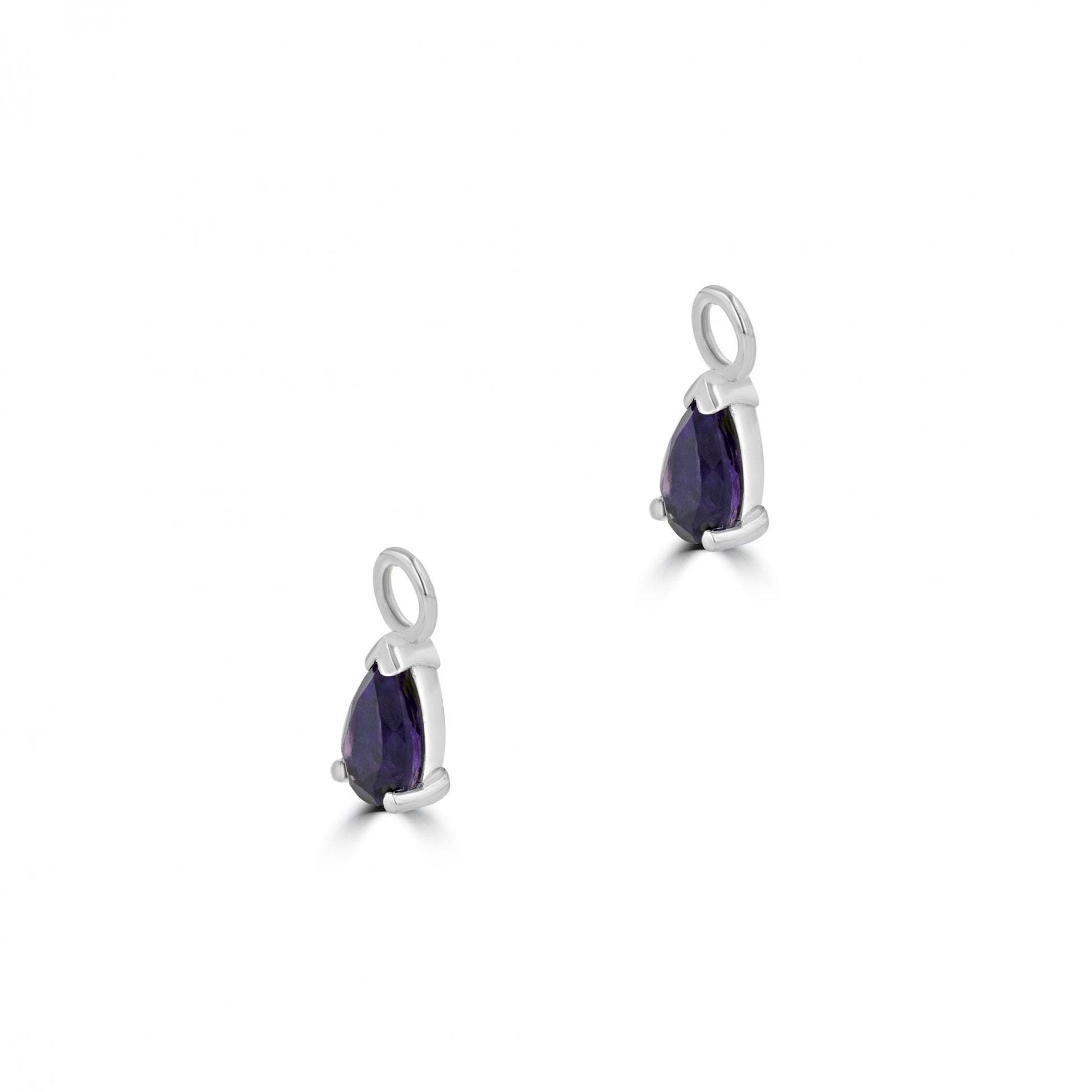 Silver Pear Shaped Amethyst Earring Charm (For Hoop Earrings Sold Separately)