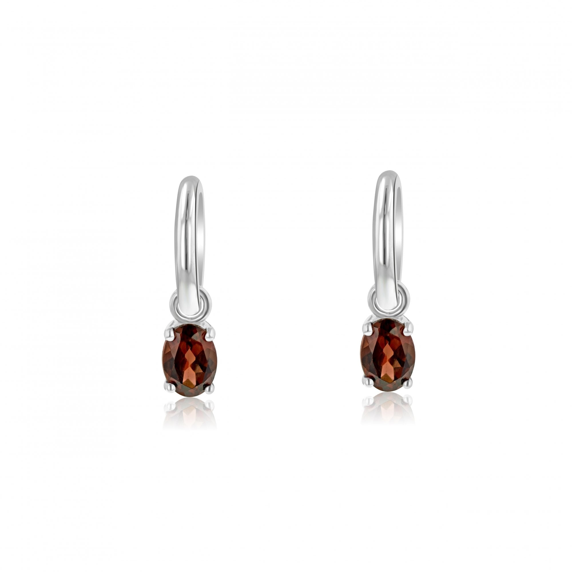 Silver Oval Garnet Charms (For Hoop Earrings Sold Separately)