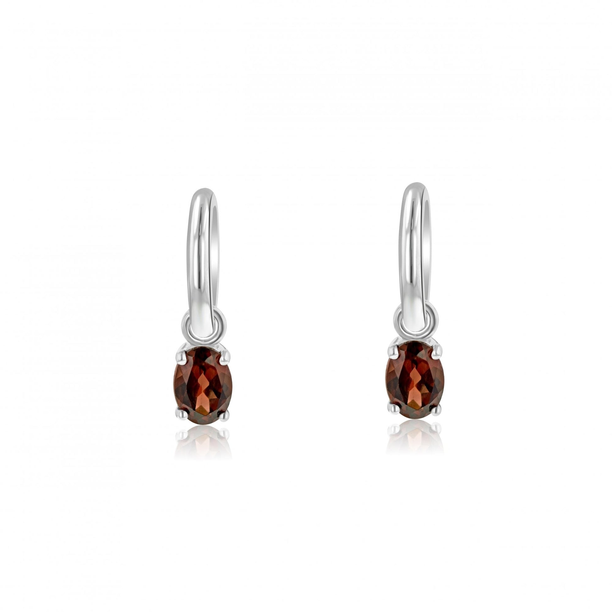 Silver Oval Garnet Charms (For Hoop Earrings Sold Separately)