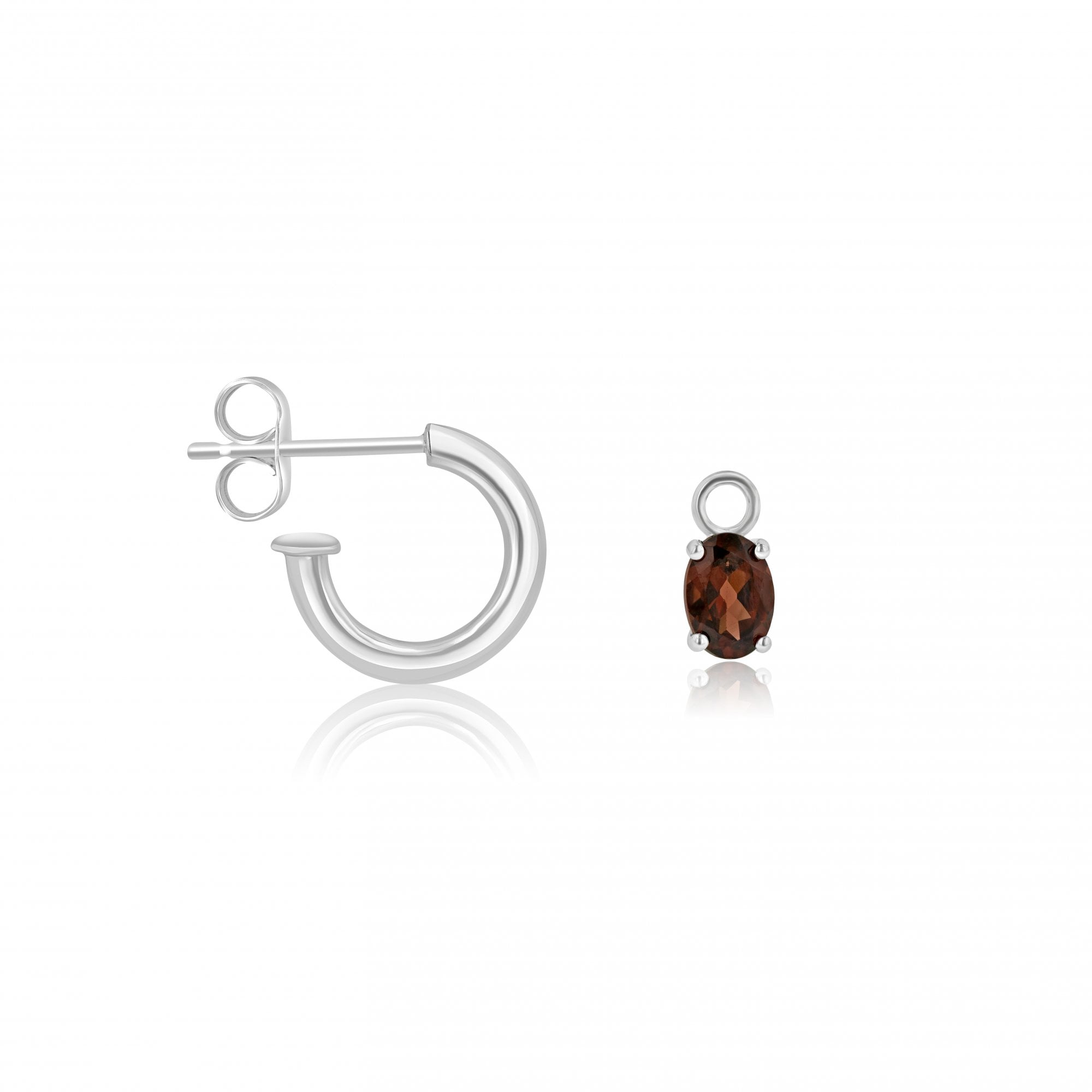 Silver Oval Garnet Charms (For Hoop Earrings Sold Separately)